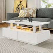 LED Coffee Table, Storage, Double-Layer Rectangular with Bluetooth App, White