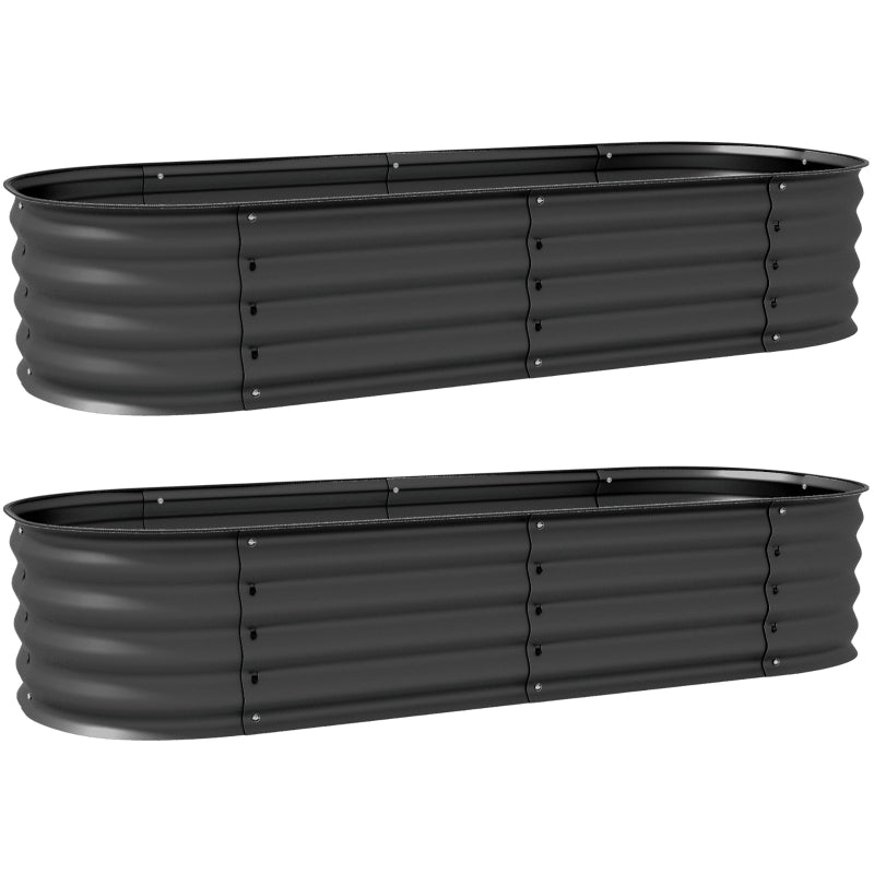 Galvanised Raised Garden Bed Planter Box with Safety Edging, Pack of 2, Dark Grey Metal
