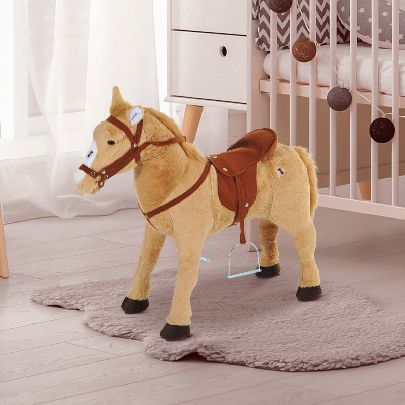 Rocking Horse Plush with Sound, 85x28x60cm, Beige