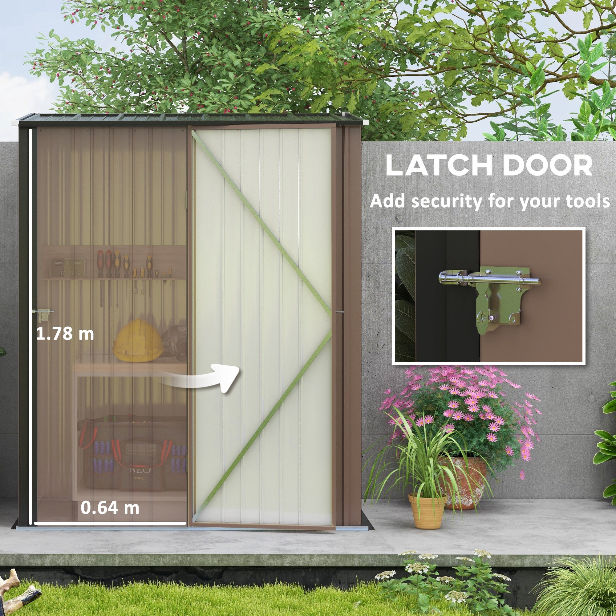 Garden Shed 5.3 x 3.1ft Corrugated Steel - Brown