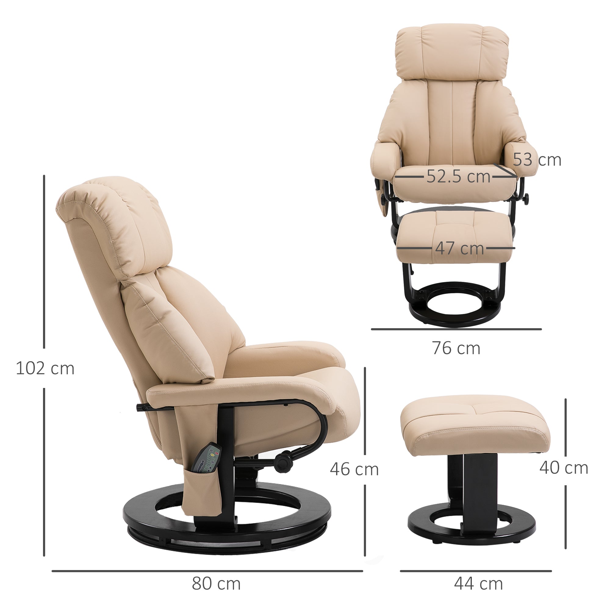 Recliner Chair, Ergonomic Massage with Stool, Beige