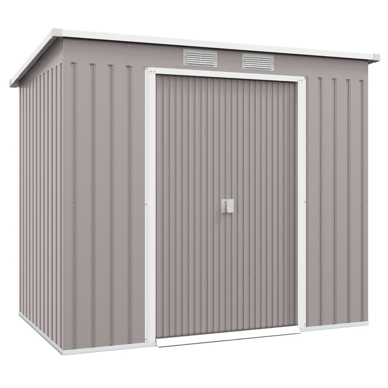 7 x 4ft Garden Shed with Foundation Kit, Galvanised Steel Grey