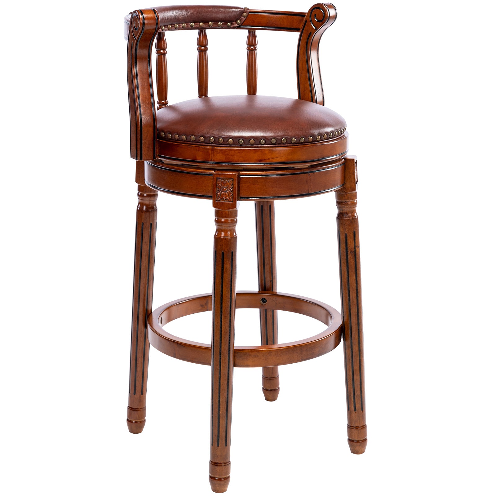 Cow Top Leather Wooden Bar Stools, Swivel Bar Chair with Backs, Bar Height, Leather