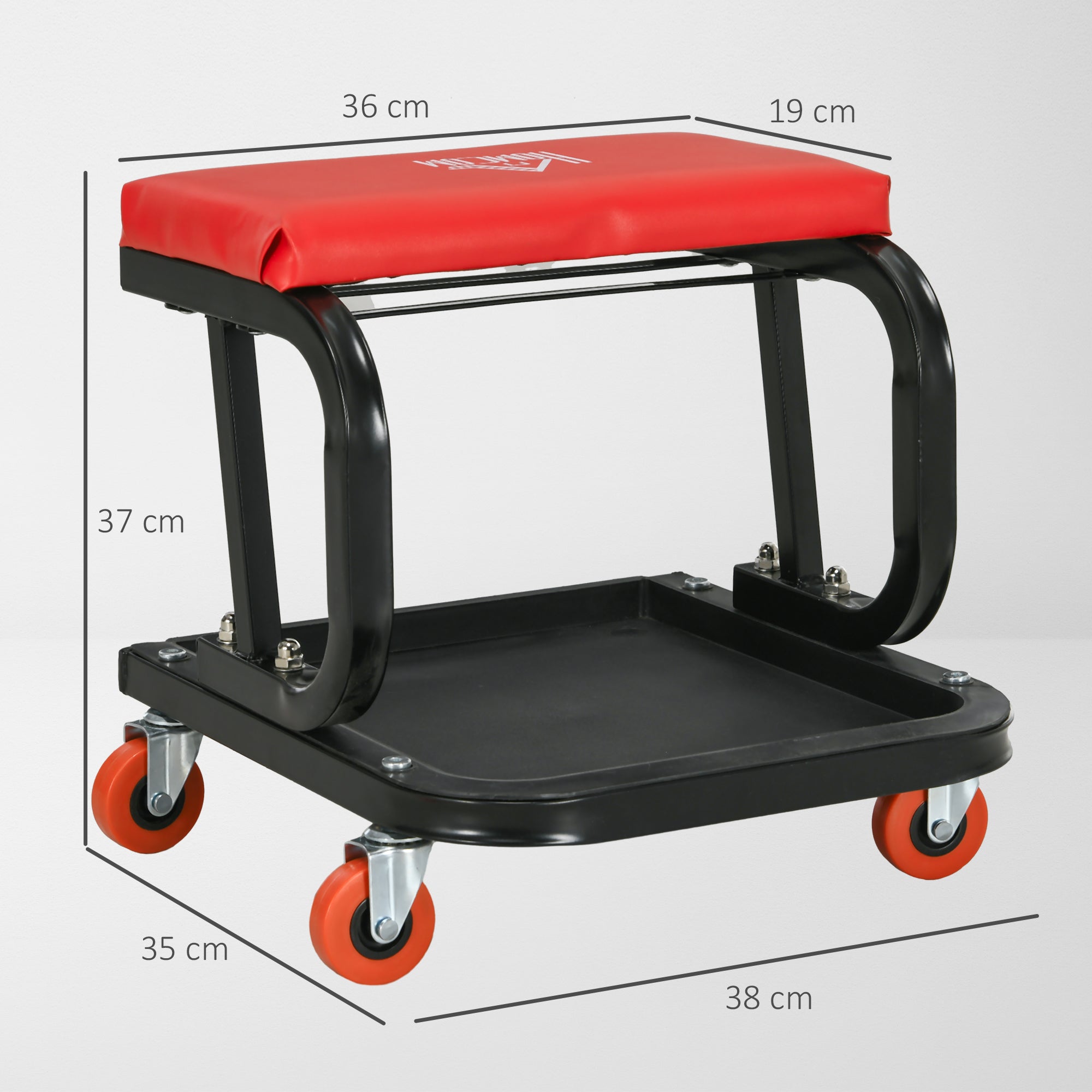 Workshop Stool, Padded Seat, Storage, Steel, Red