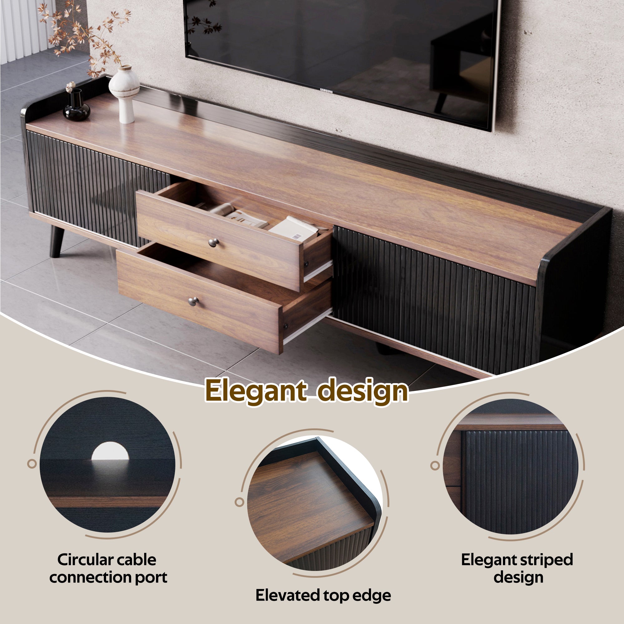 Set of 6 Bamboo Kitchen Chairs with PU Seat and Rattan Backrest, Beige