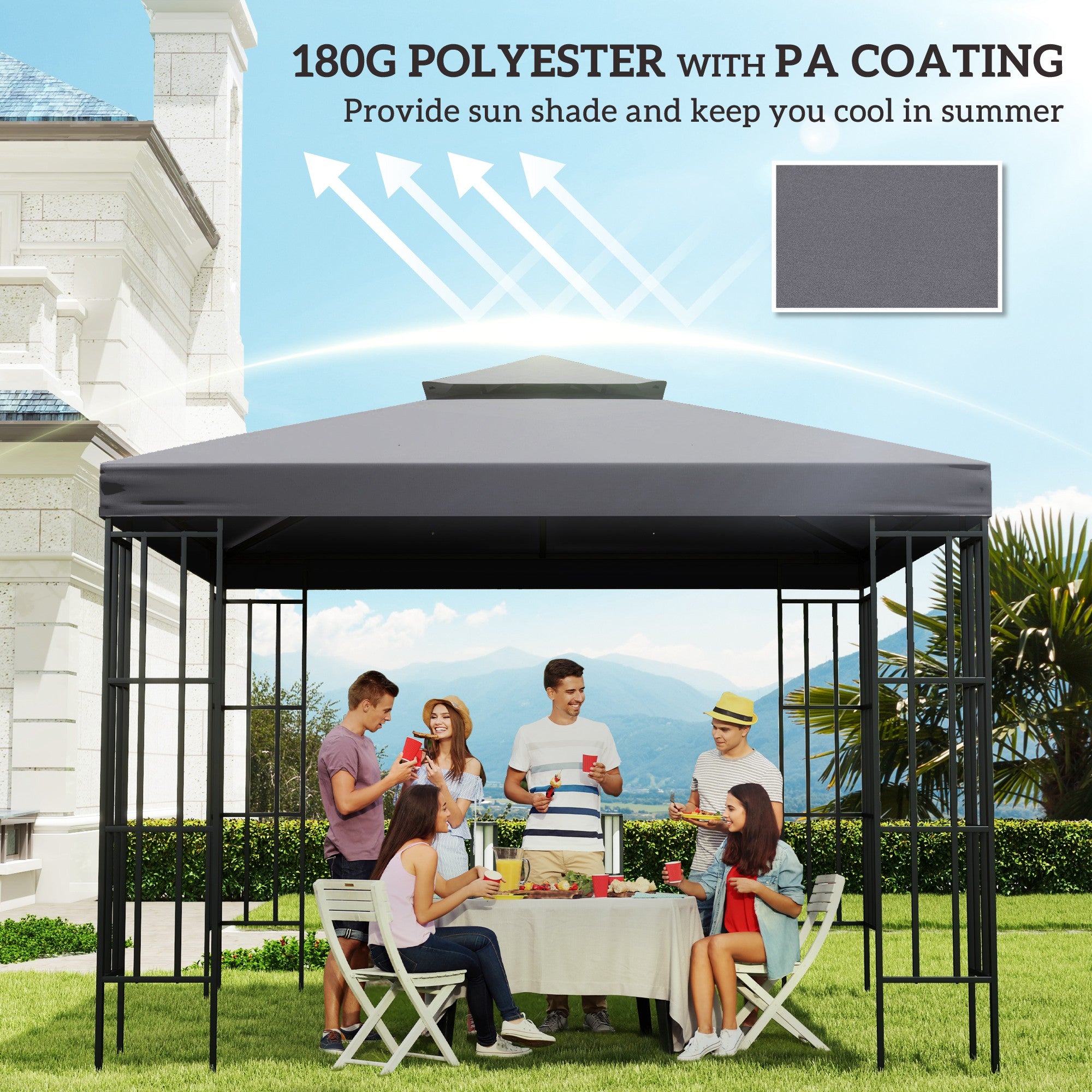 Gazebo Top Cover 3m Double Tier Replacement Deep Grey