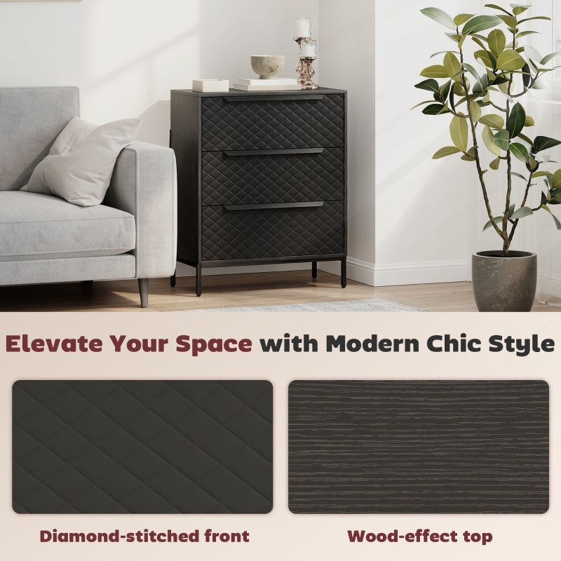 Chest of Drawers Dresser, 3 Fabric Drawers Aluminium Handles, Black