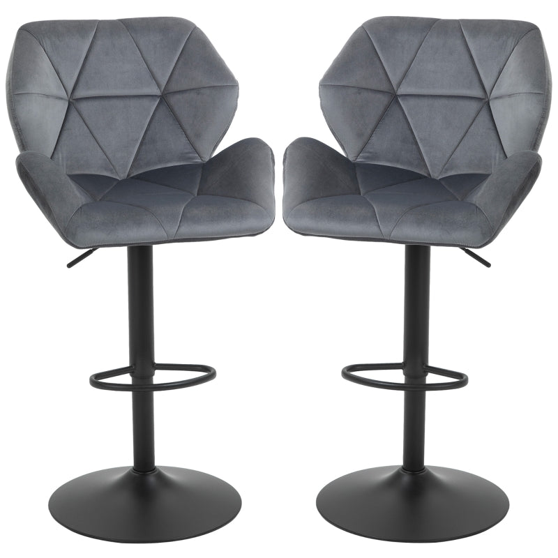Set of 2 Bar Stools, Upholstered, Height Adjustable, 360° Swivel, Velvet Look