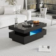 Coffee Table, High-Gloss, LED Light, Four Drawers, Large Storage, White