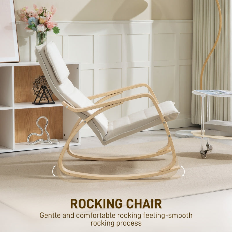 Rocking Chair Upholstered Recliner High Back Headrest, Cream White