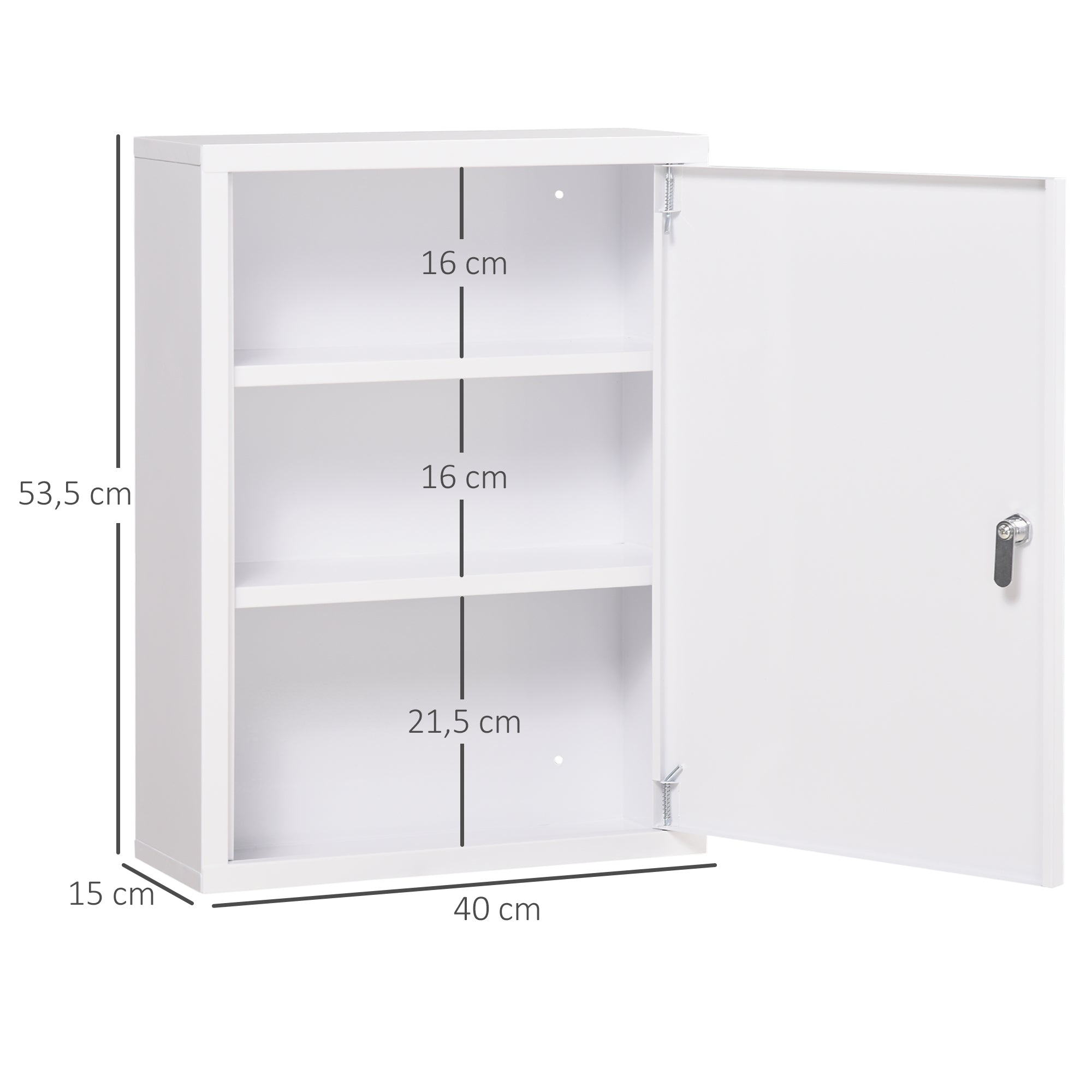 Kleankin Medicine Cabinet, Lockable Wall Mount, Steel, White