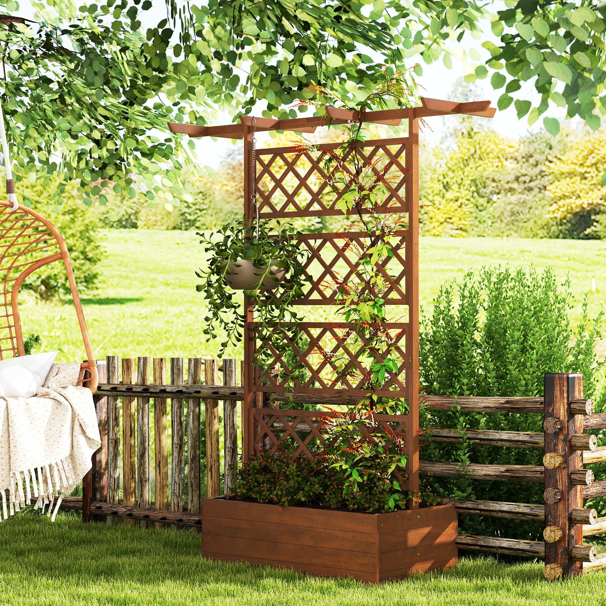 Wooden Trellis Planter Box Raised Garden Bed for Vegetables Herbs Orange