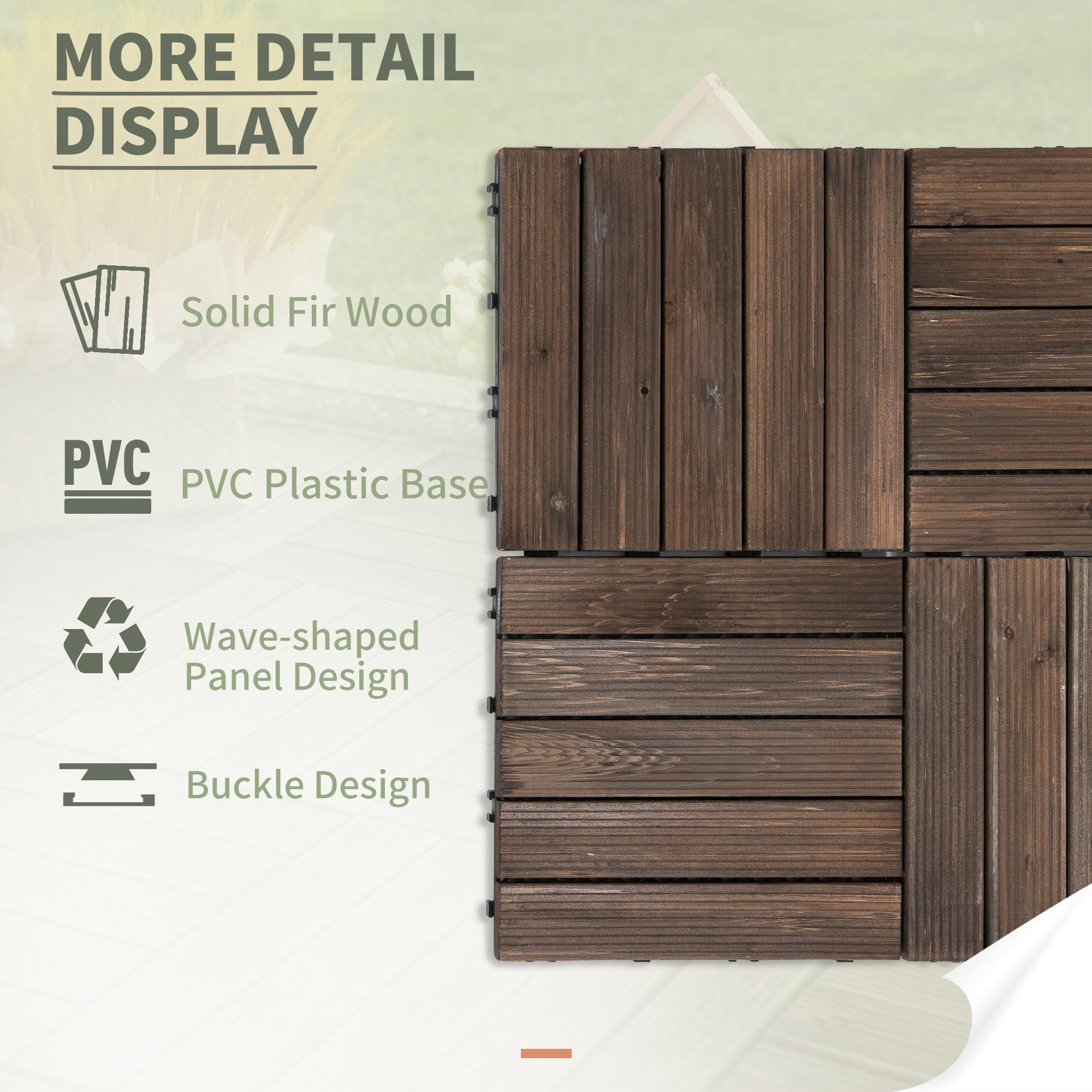 Solid Wood Interlocking Decking Tiles, 27 Pcs 30x30cm for Patio, Black