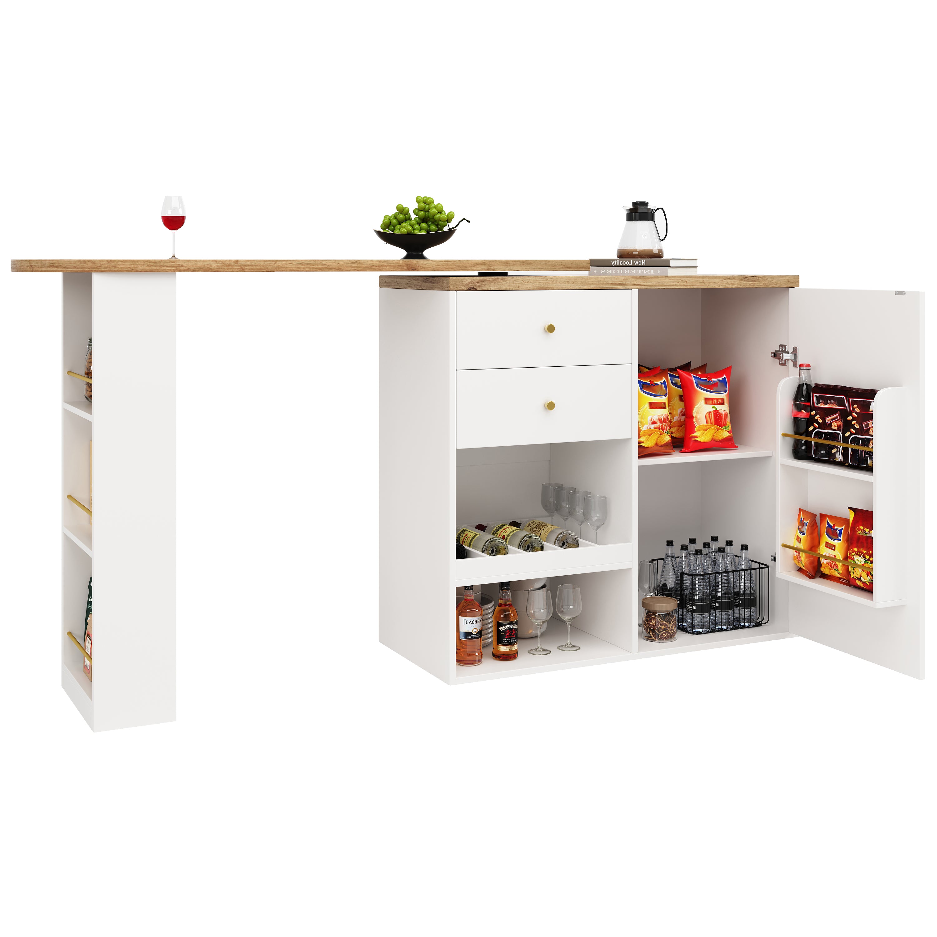 Rotating Bar Table 2 Drawers Sliding Cabinet Open Storage