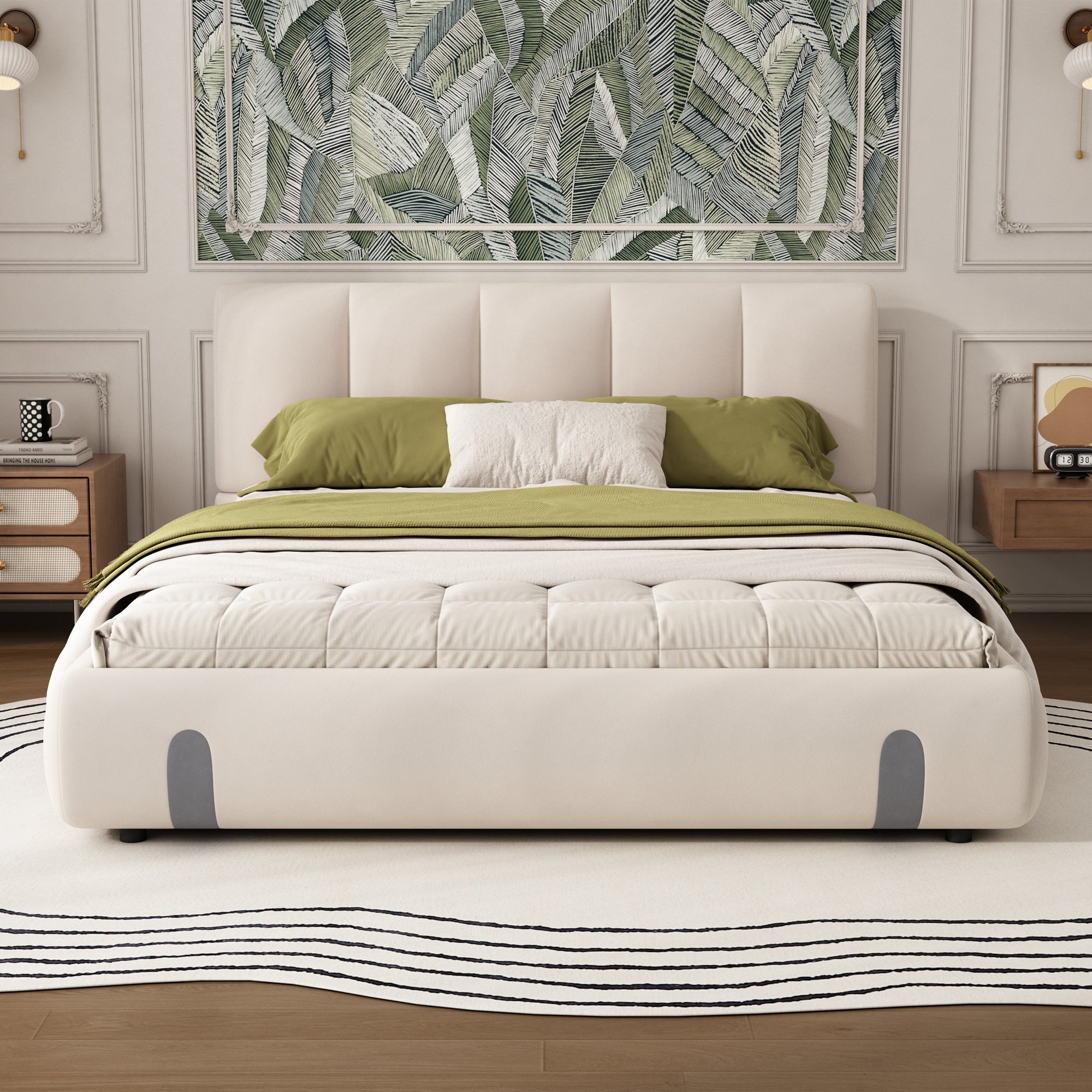 Upholstered Hydraulic Bed for Adults and Teenagers with Under-Bed Storage and Soft Headboard, White Velvet