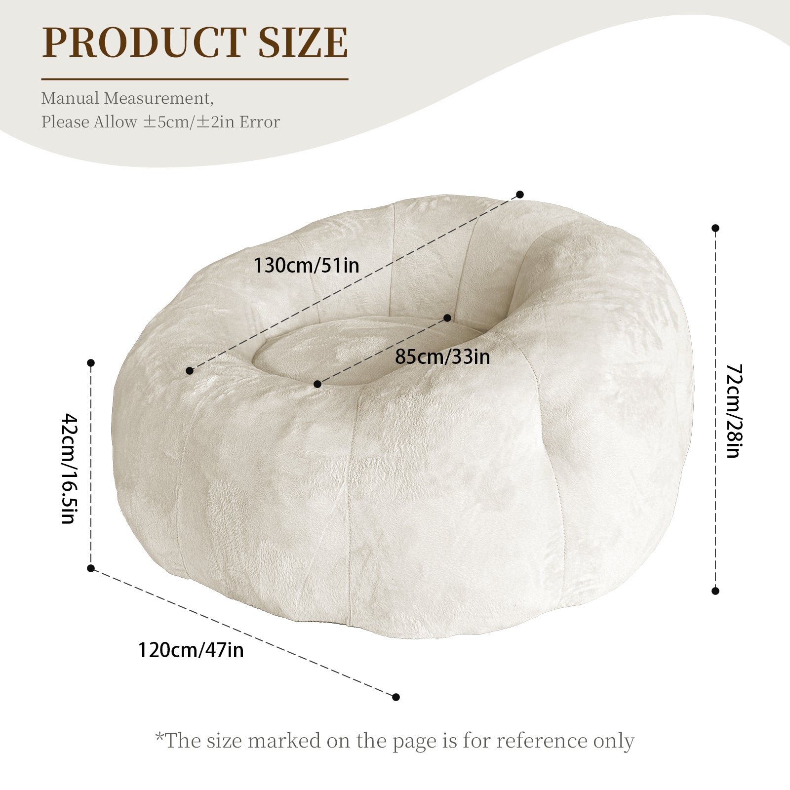 Large Round Bean Bag Lounge Chair, Enhanced Stability for Versatile Relaxation