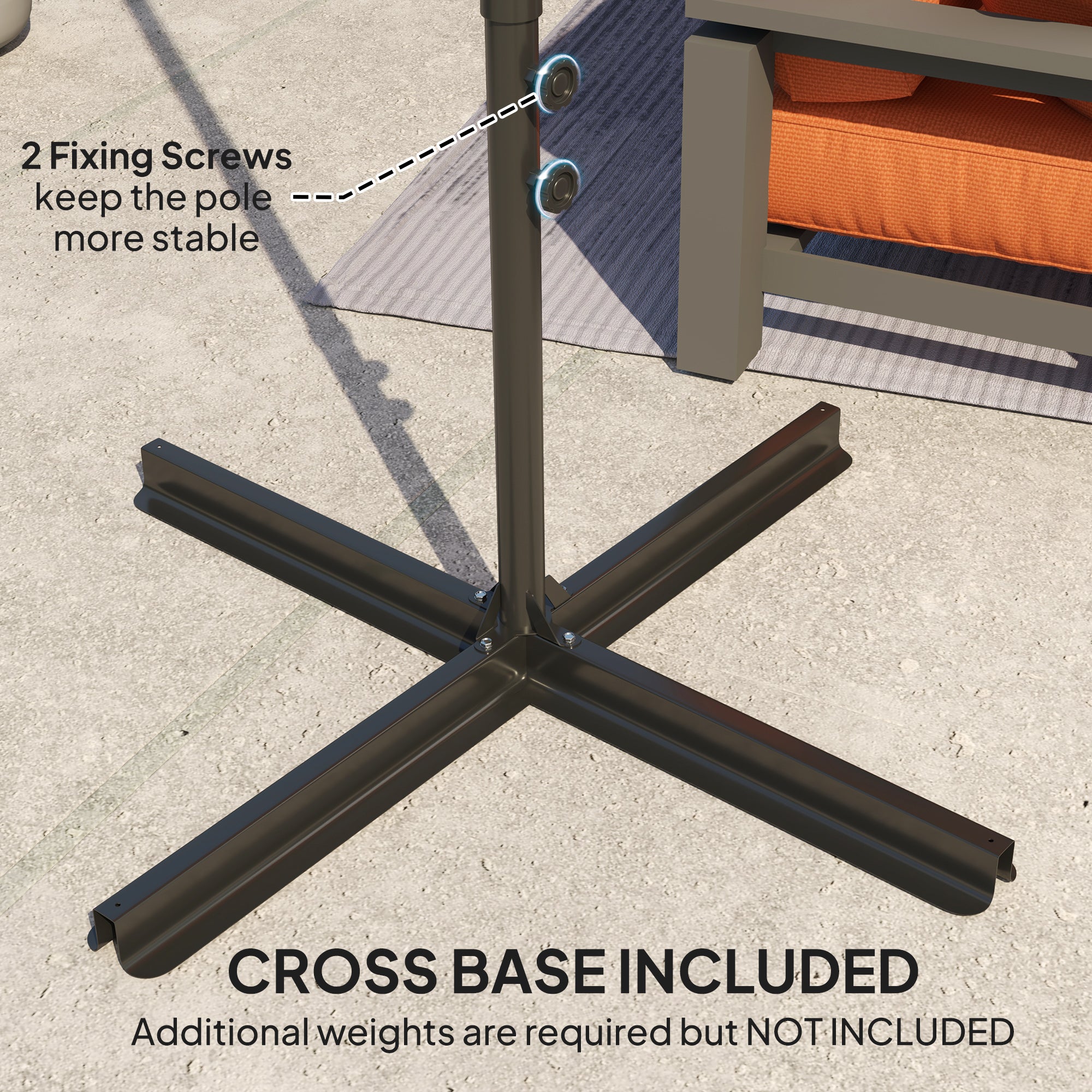 2.5M Garden Cantilever Parasol, Offset 360° Rotation Cross Base, Orange