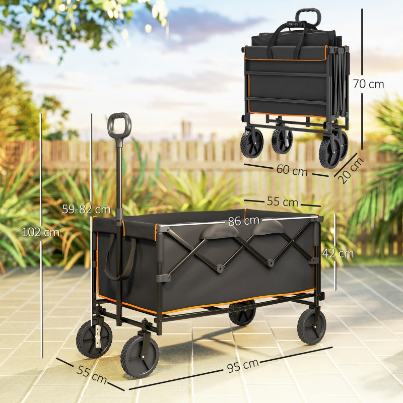 Folding Trolley Cart 160L 100kg Heavy Duty Collapsible Wagon with Tailgate, Black and Orange