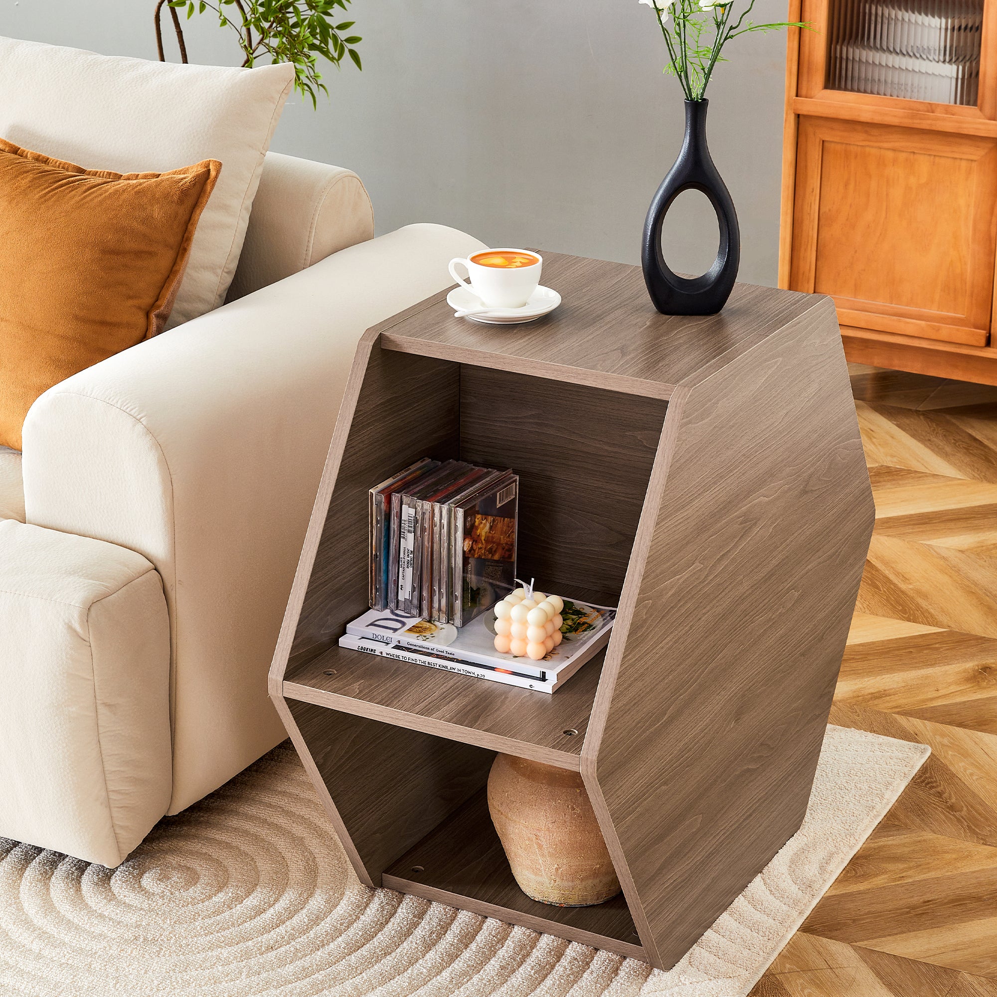 Hexagonal Coffee Table Multifunctional Modern Design 79x69.4x40 cm