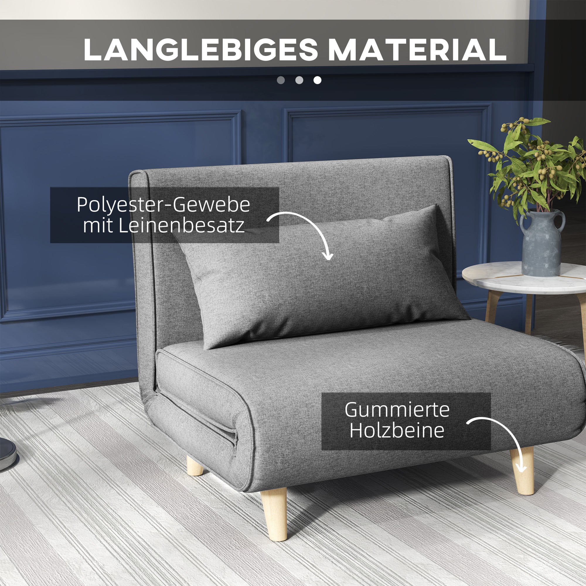 Small Single Sofa Bed, Folding Adjustable Backrest, Grey