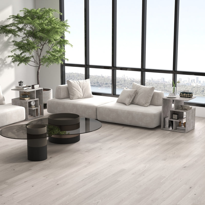 Side Table, 3 Tier End Table with Open Storage, Set of 2, Cement Colour