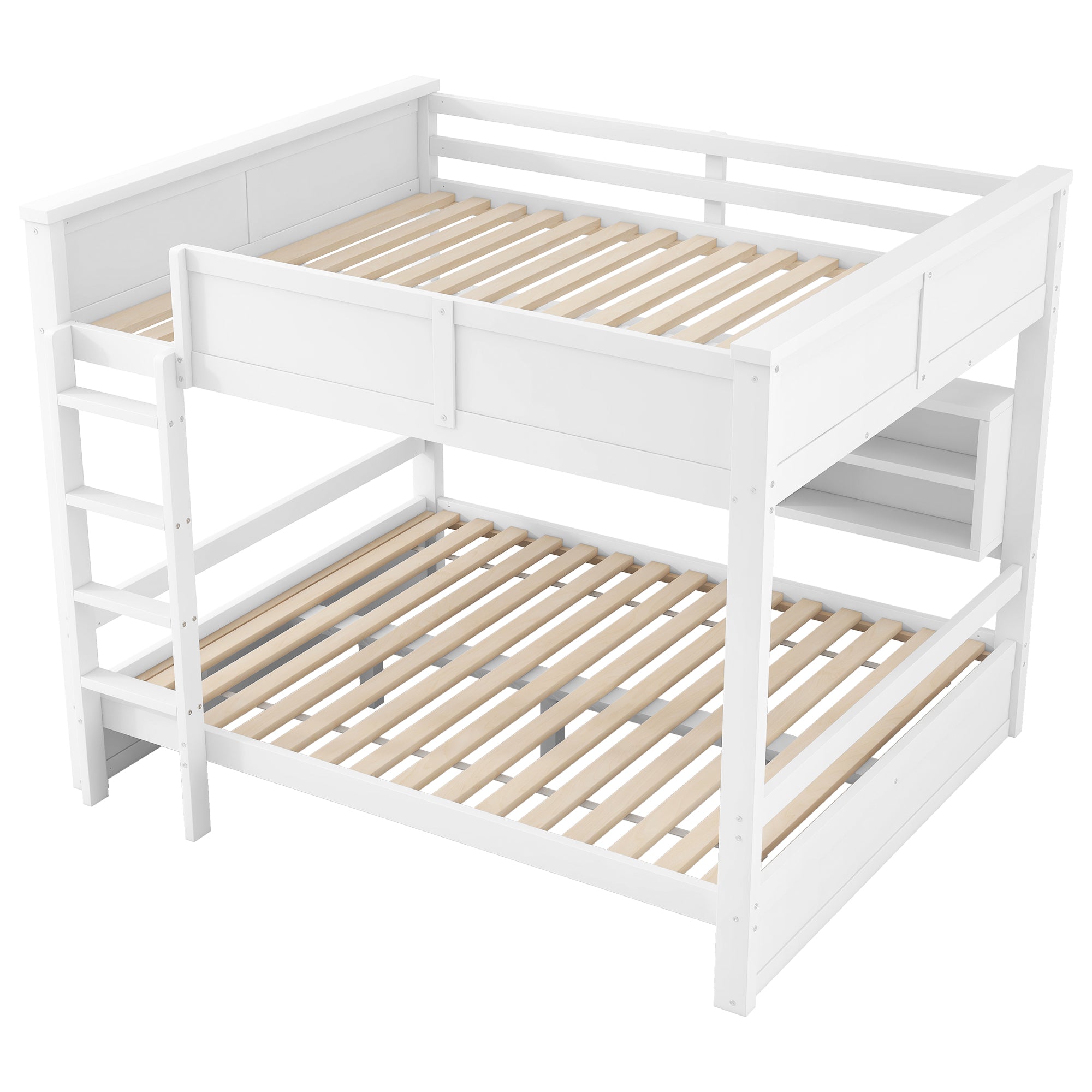 Bunk Bed 160x200 with Storage Cabinets and LED Light, White