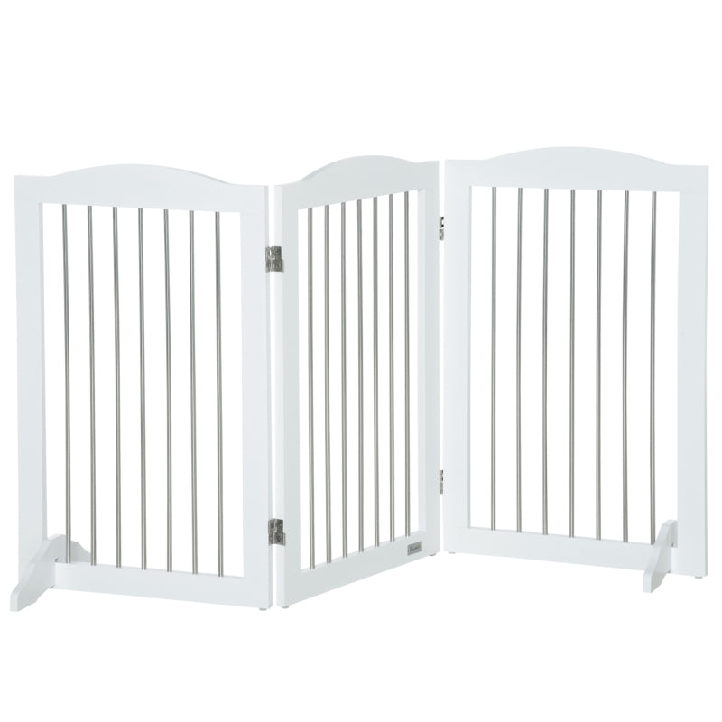 Foldable Dog Gate, Freestanding with Two Support Feet, White