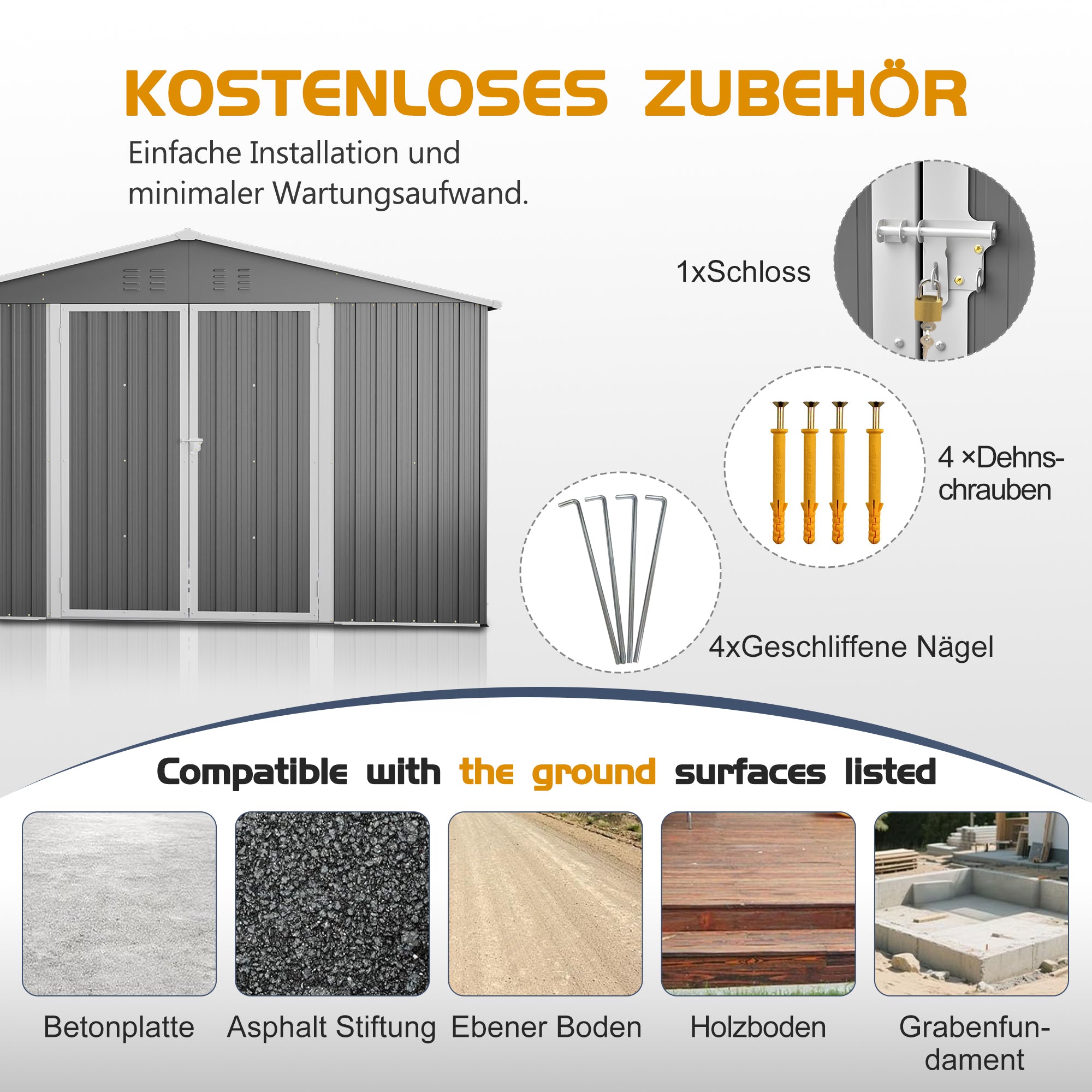 Garden Shed XXXL 300x252x191 cm Pitched Roof Storage Metal, Grey