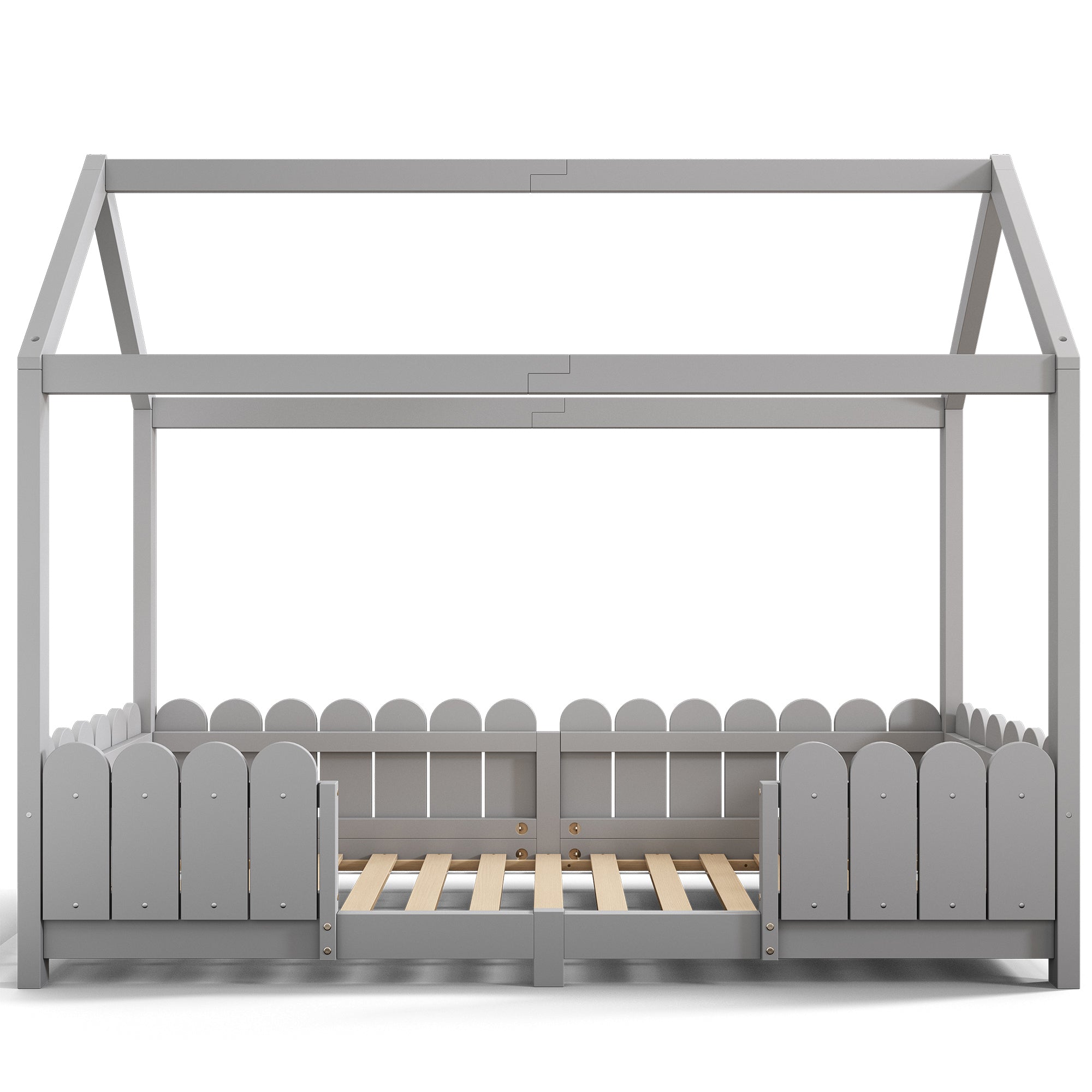 House Bed 90x200cm Versatile Children's Bed with Fall Protection and Slatted Frame, Grey