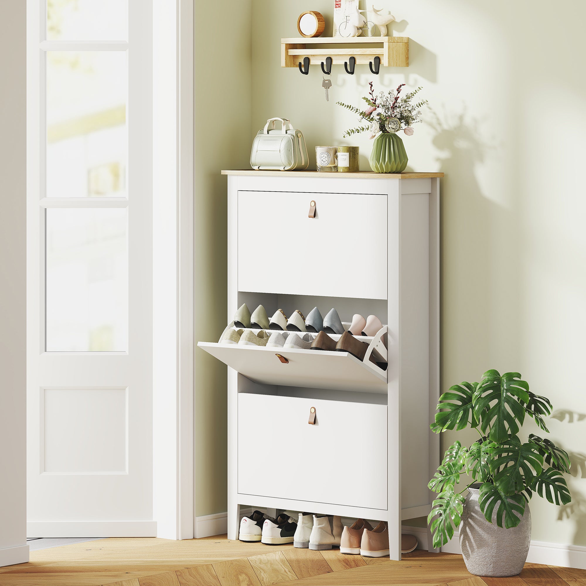 Modern Shoe Cabinet Three-Drawer White