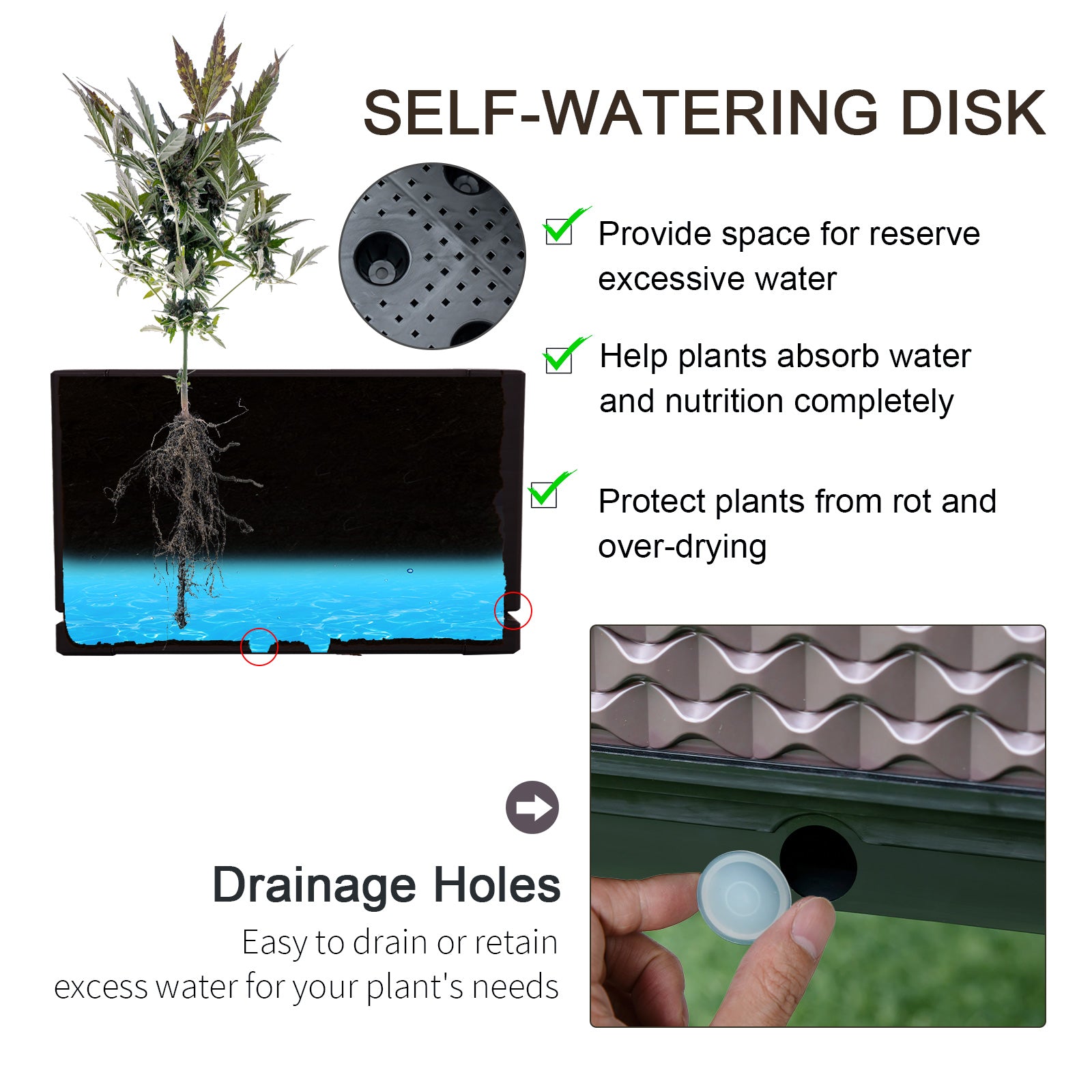 Garden Raised Bed Set of 2, Elevated Planter Box with Self-Watering, 50cm x 50cm x 46.5cm, Plastic