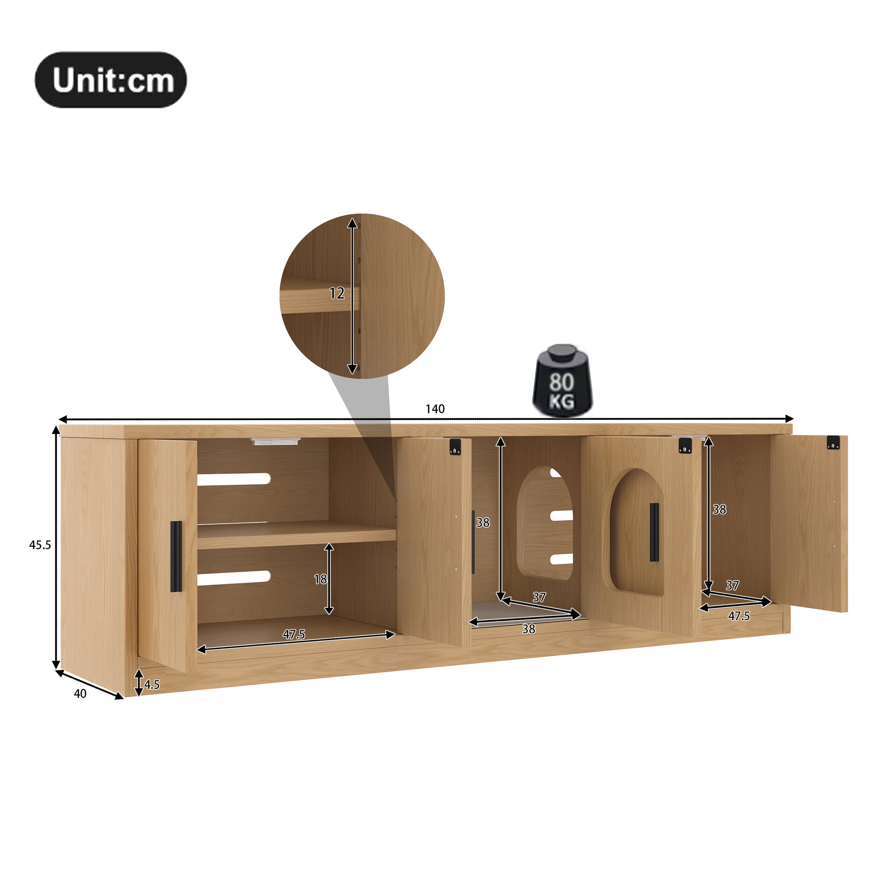 Hidden Cat Cabinet, 140 x 40 x 45.5 cm with Integrated Scratching Post & Ventilation