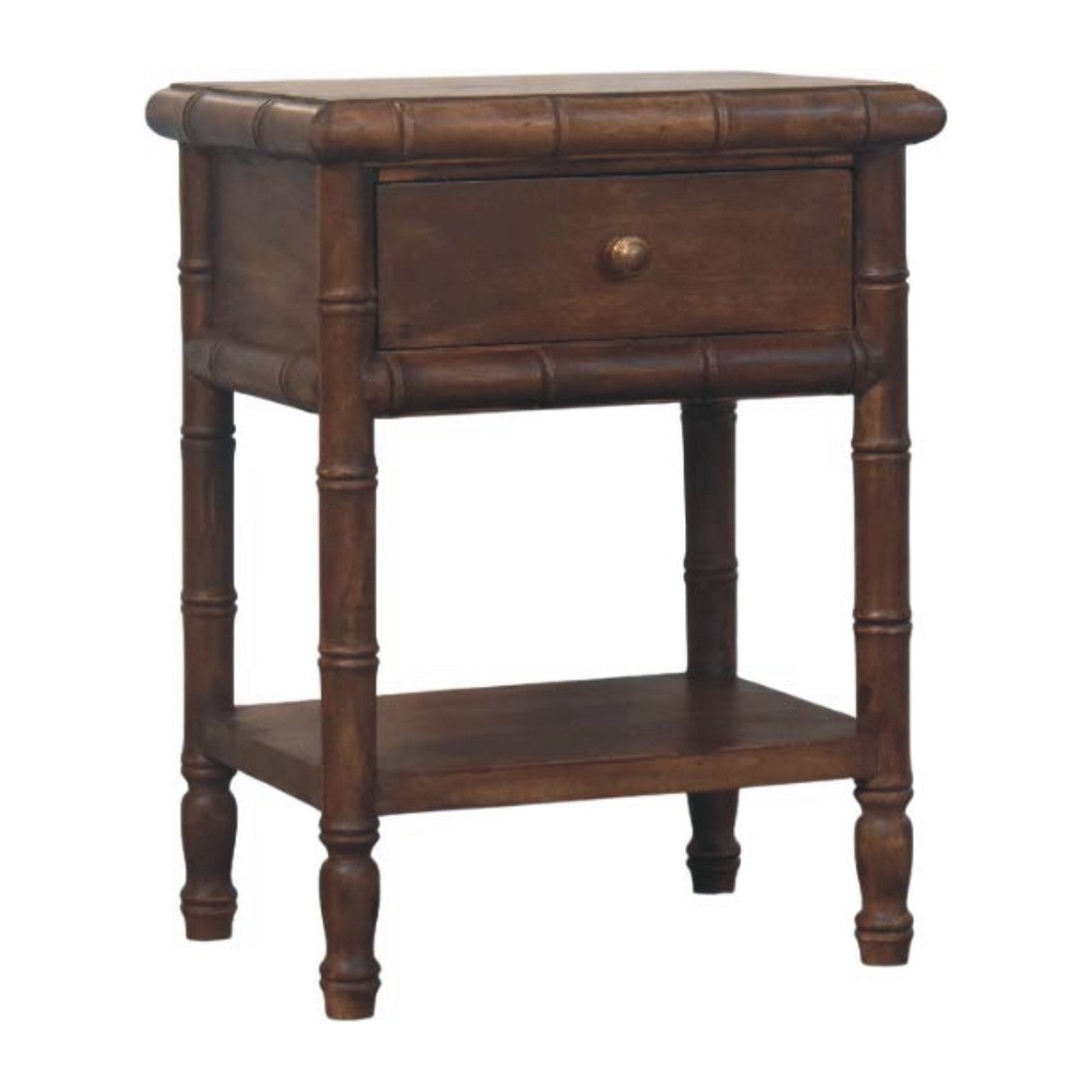 Bedside Table with 1 Drawer & 1 Open Slot, Solid Wood Bamboo, Brown