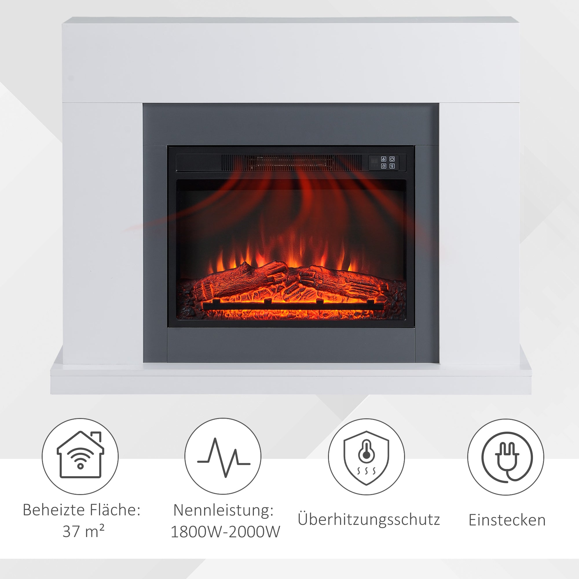 LED Electric Fireplace, Freestanding with Flame Effect & 1800/2000W Heater, MDF White