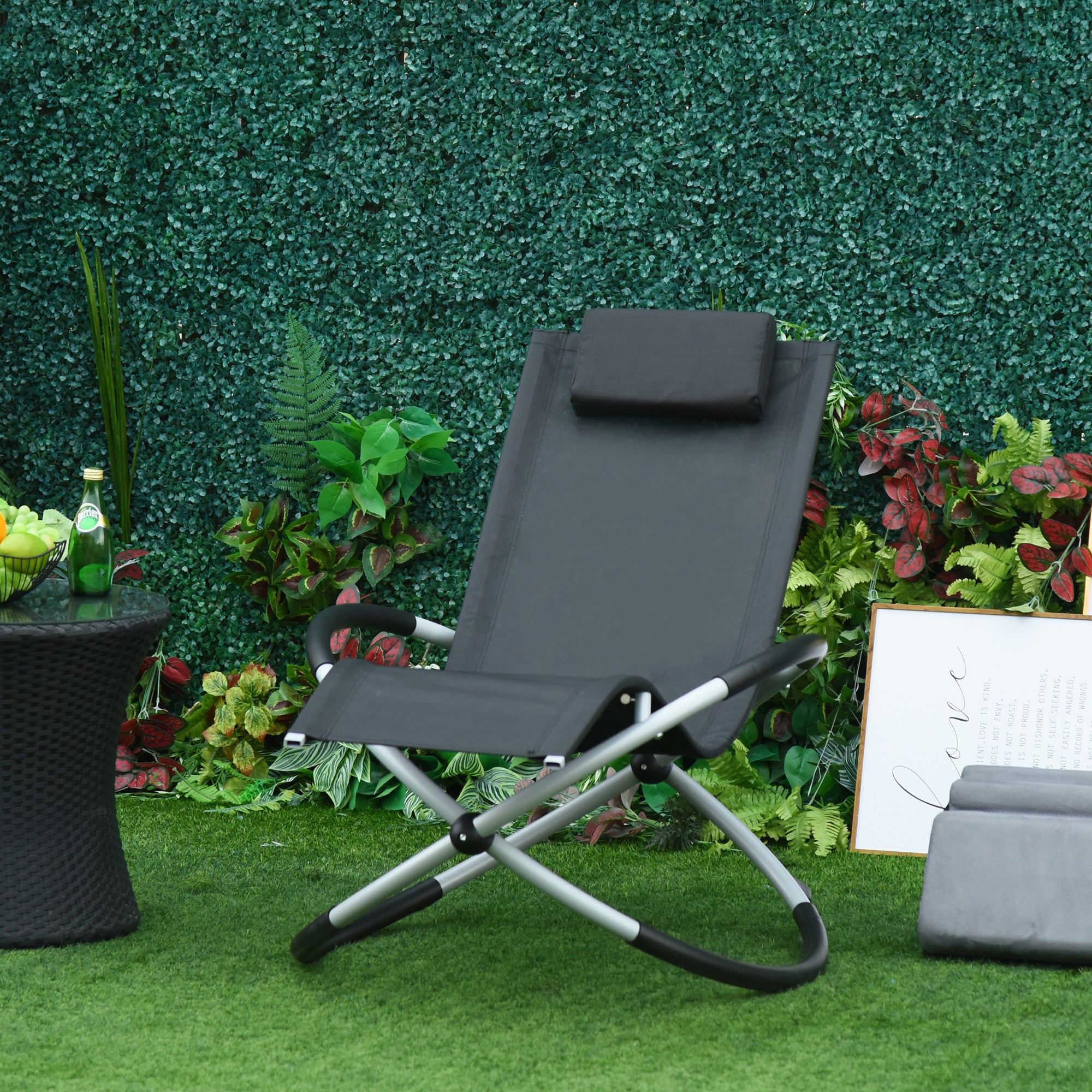 Ergonomic 2-in-1 Rocking Chair Garden Lounger Spherical Design Metal/Textilene Black