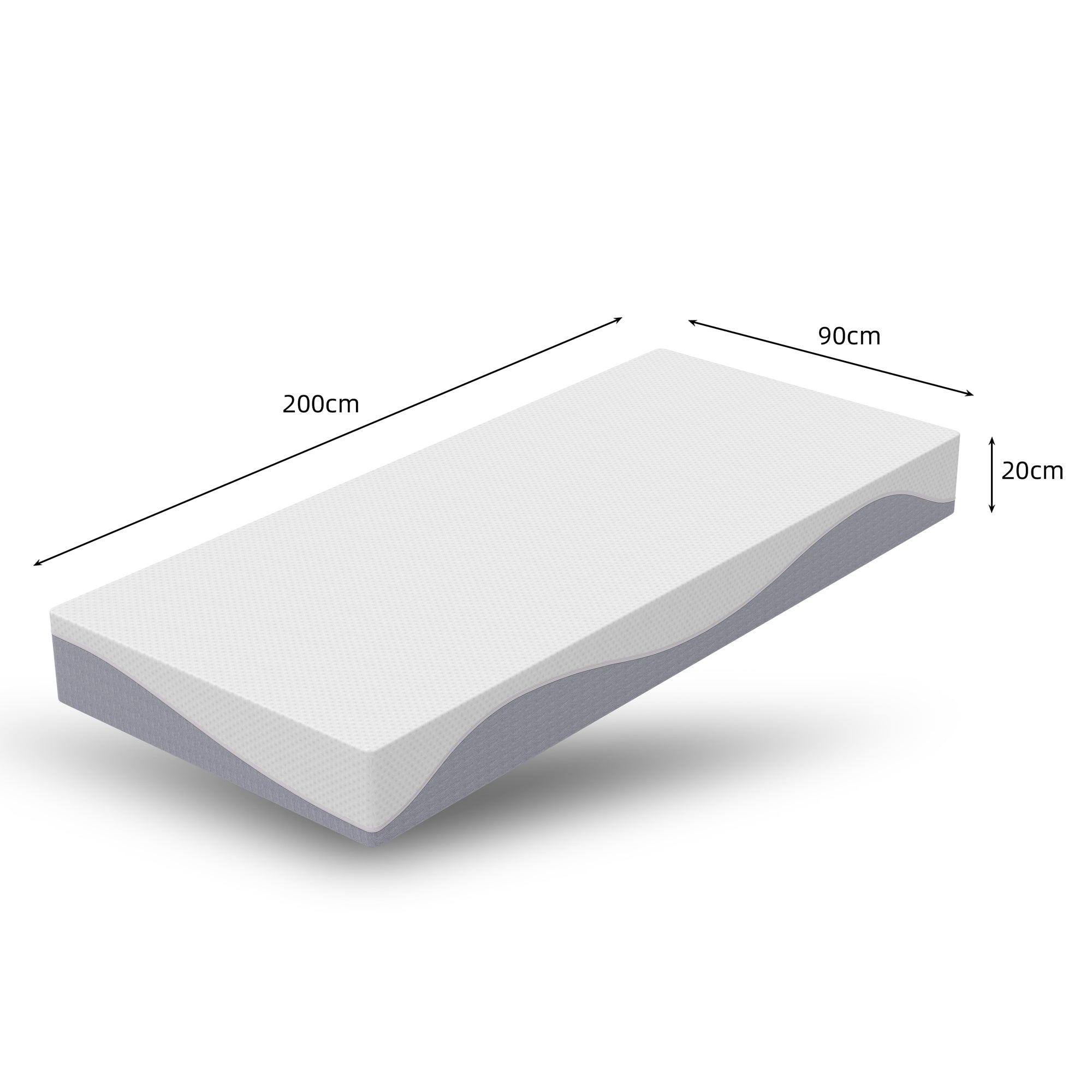 Foam Mattress 90x200cm, Oeko-TEX Certified, Medium Firmness, 20cm High - Gray/White