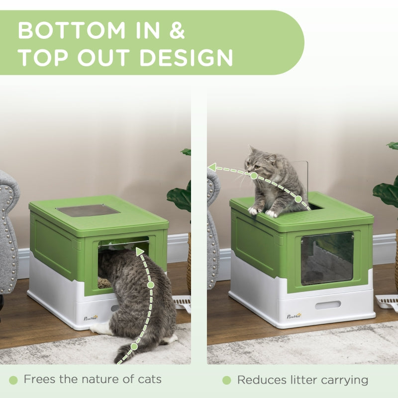 Hooded Cat Litter Box, Portable, with Scoop, Front Entry - Light Green