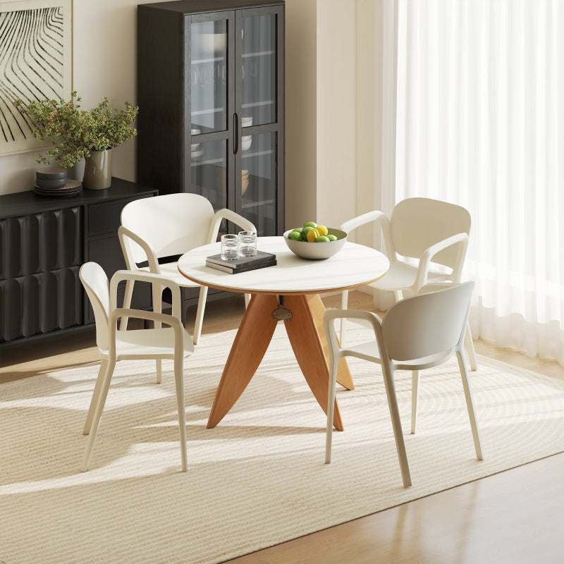 Garden Chair Set, 4 Stackable Plastic Chairs with Armrest Backrest, 120 kg Loadable, Weatherproof