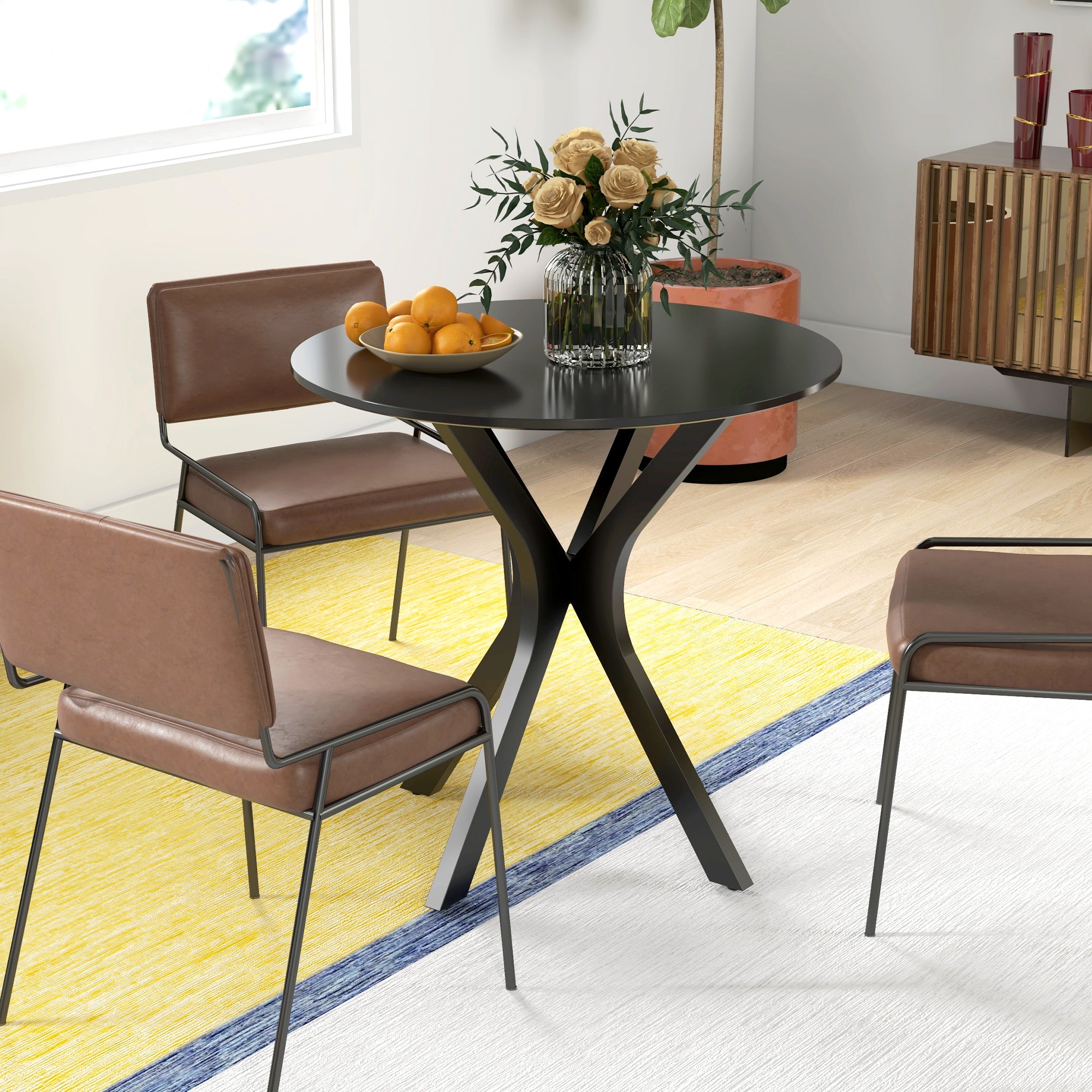 Dining Table, Round Coffee/Bar Table Spider-Steel Frame Ø78 cm, Black