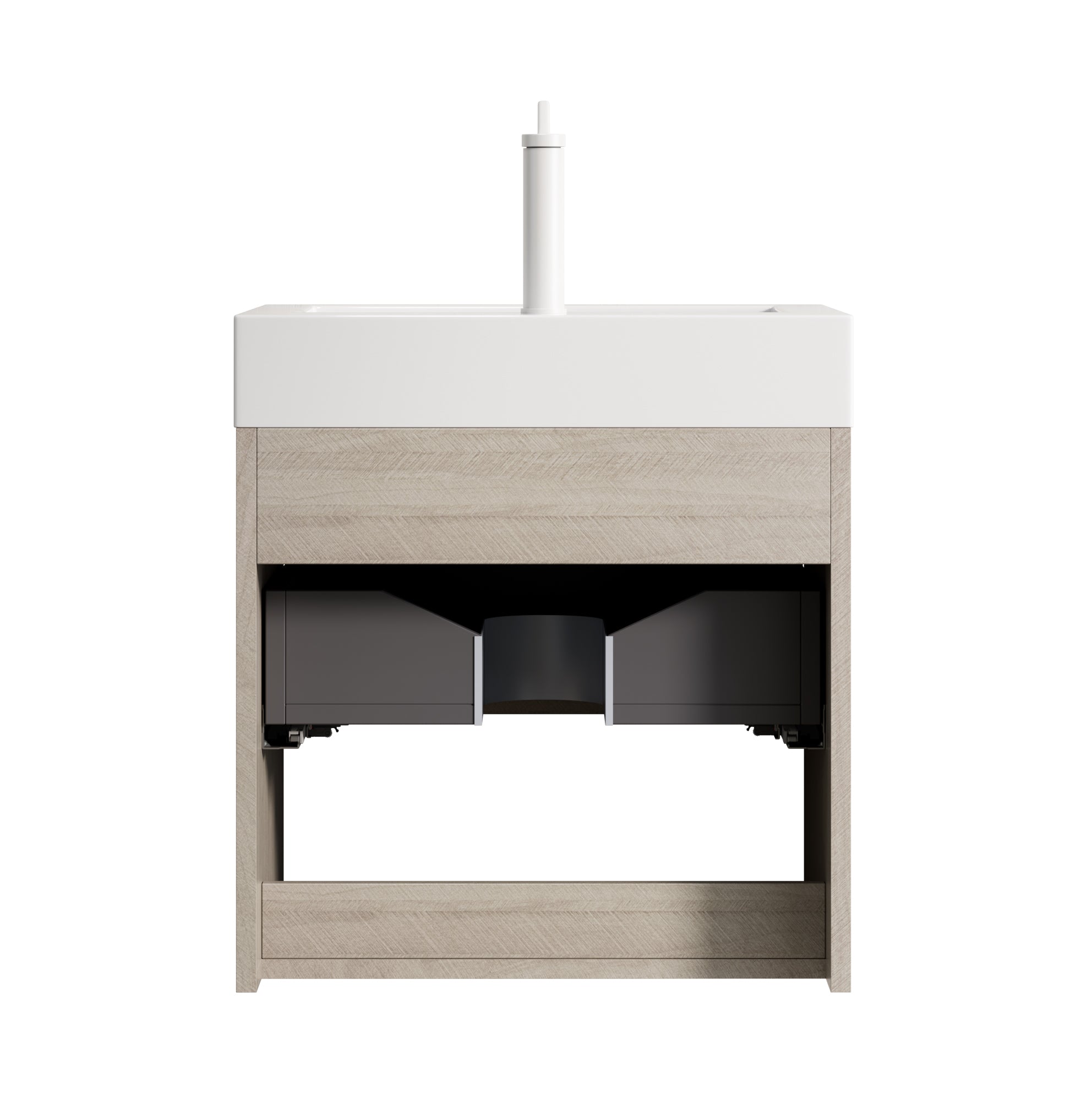 Wall-Mounted Bathroom Vanity Unit with Resin Basin and Storage, Light Oak Wood Grain Plywood