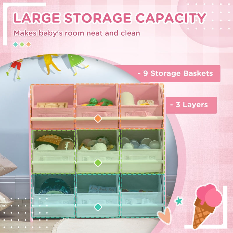 Kids Storage Rack, Nine Removable Baskets, Pink