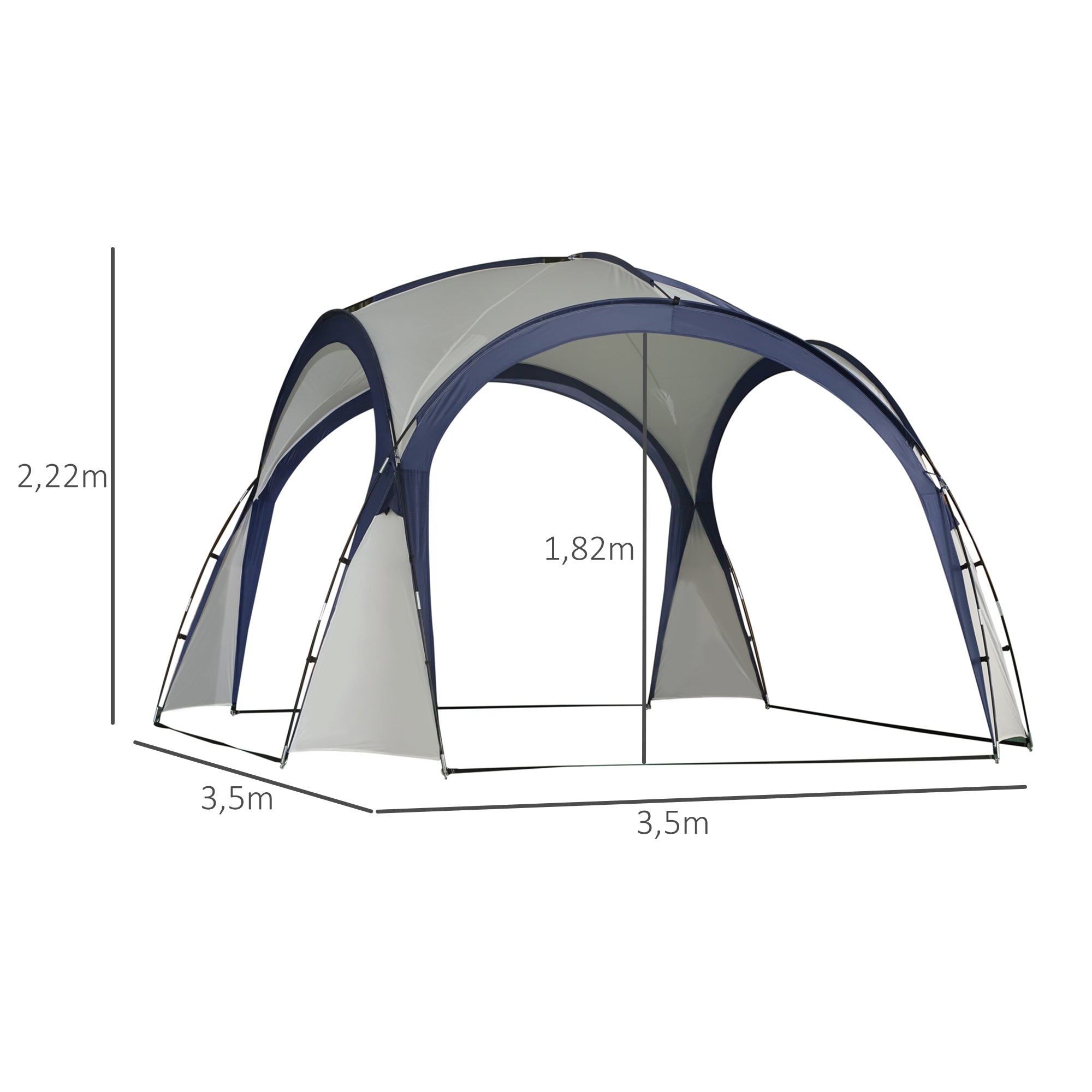 Camping Tent, Sun Protection Weatherproof, Fiberglass Pole + Polyester Cream White + Blue