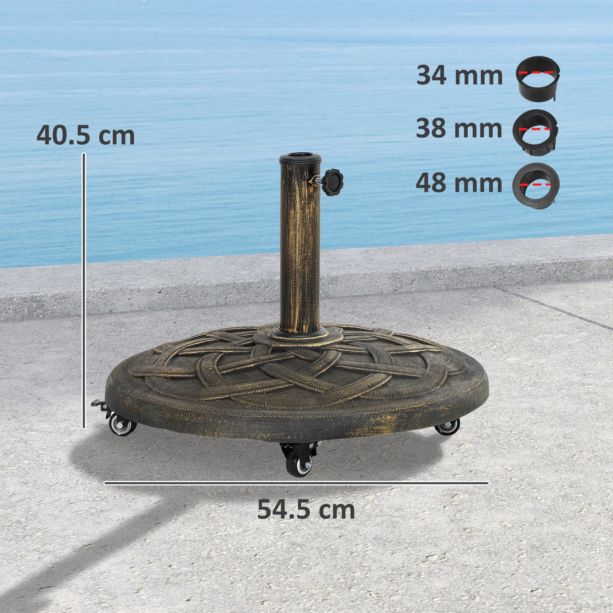 Parasol Base with Wheels, Round Holder for 34/38/48mm Poles, Concrete Bronze