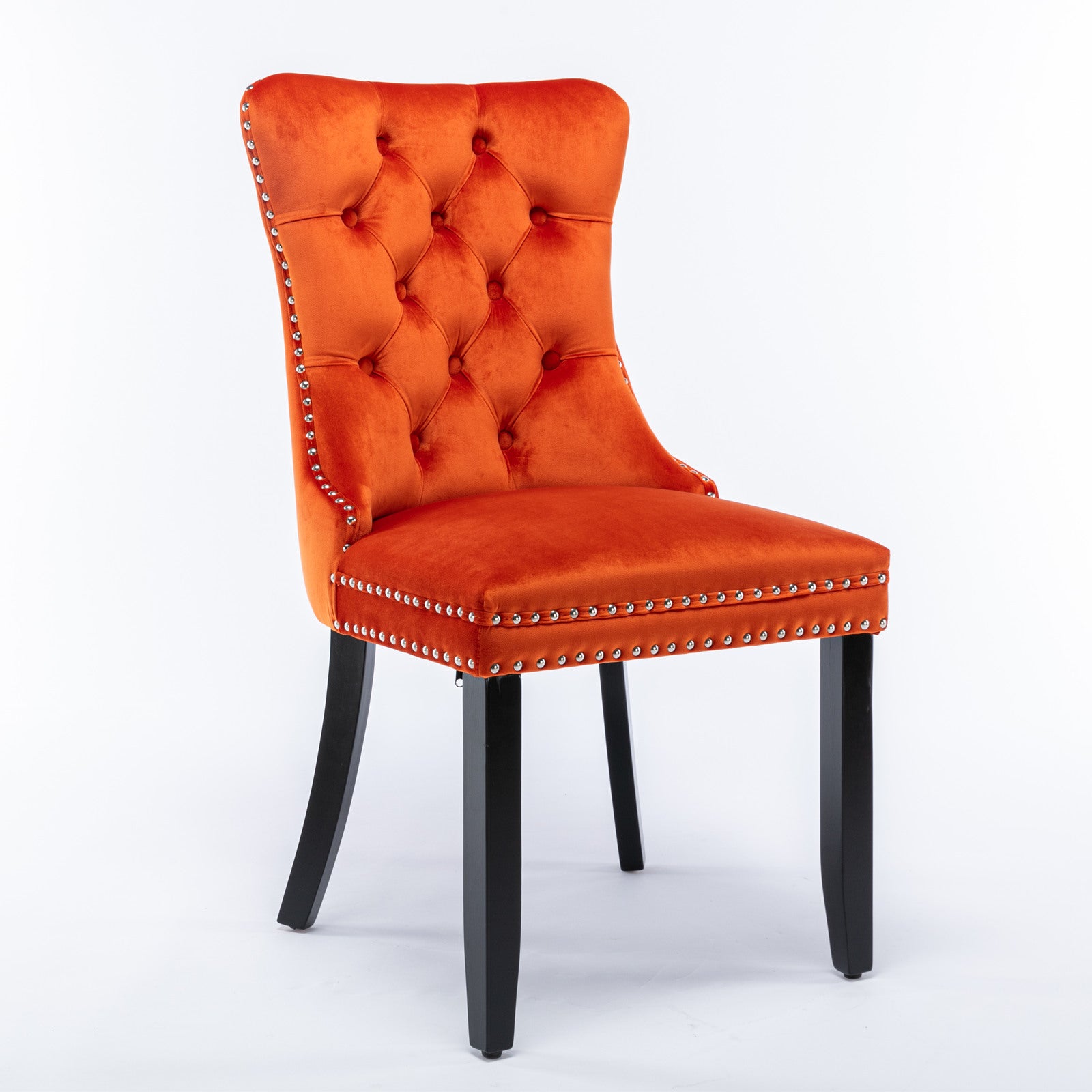 Nikki Collection Tufted Solid Wood Dining Chair with Nailhead Trim, Velvet Orange
