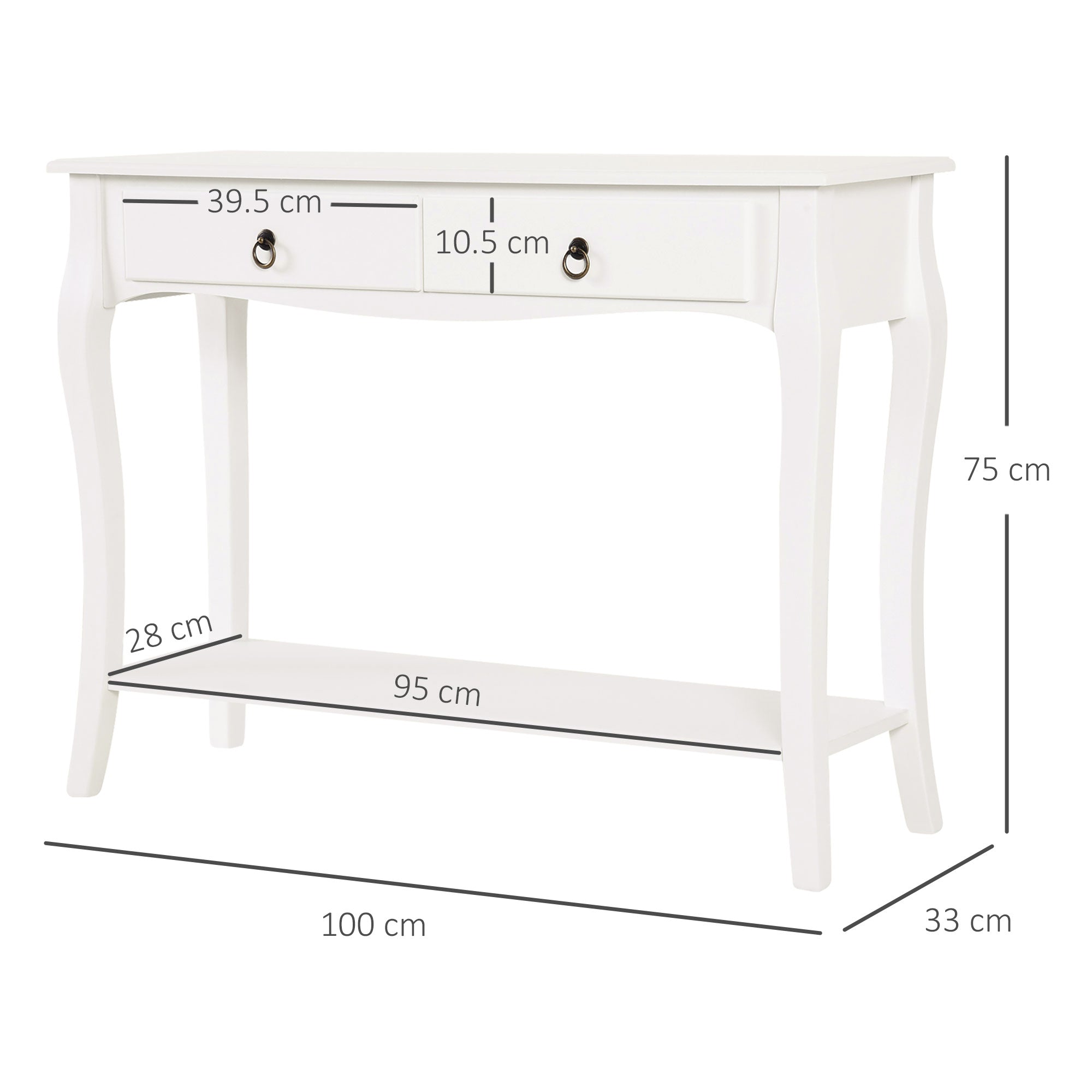 Console Table with Storage Shelves and Drawers, Modern Sofa Side Desk, Ivory White