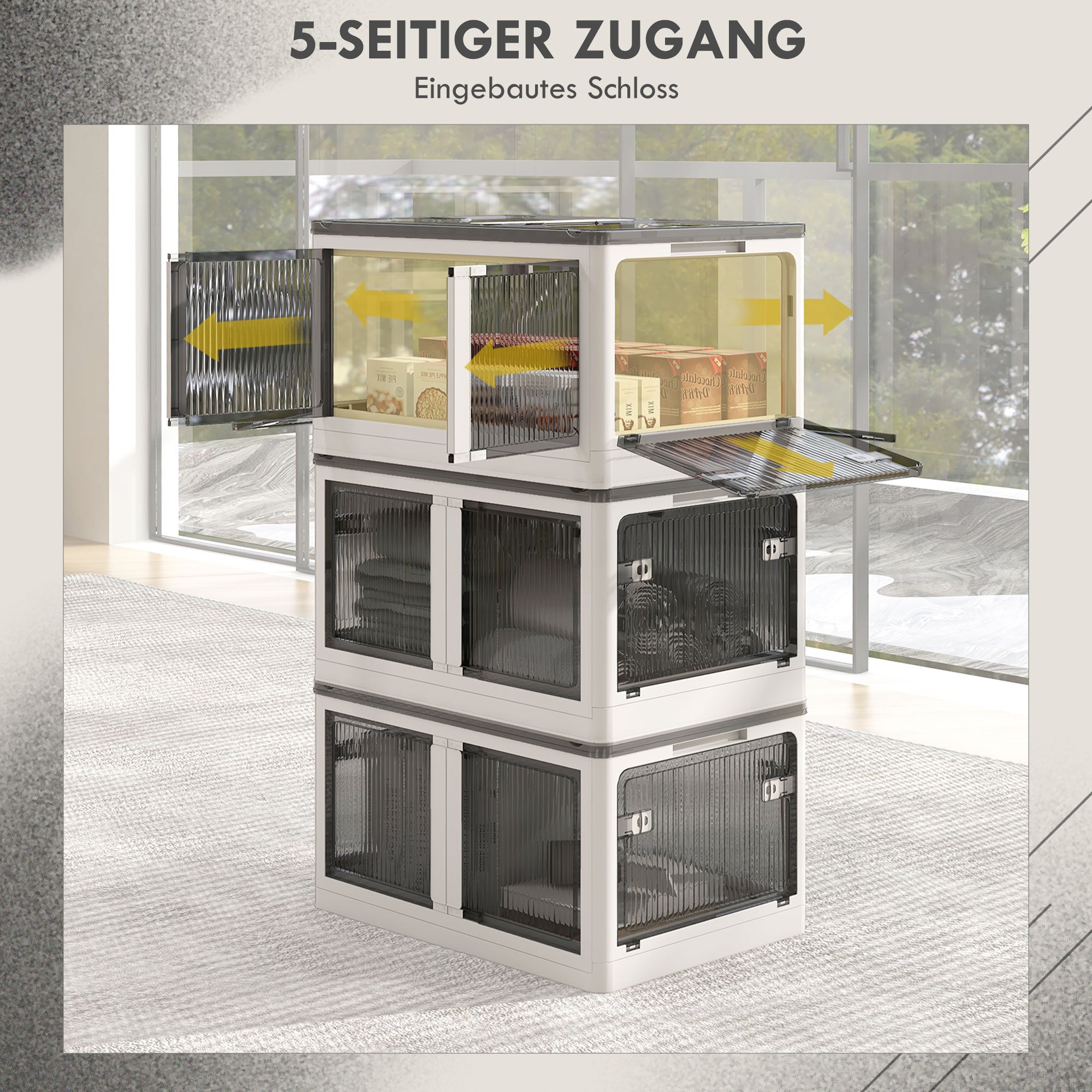 Storage Box 69L Stackable Foldable Wheels 5-Sided Access, White