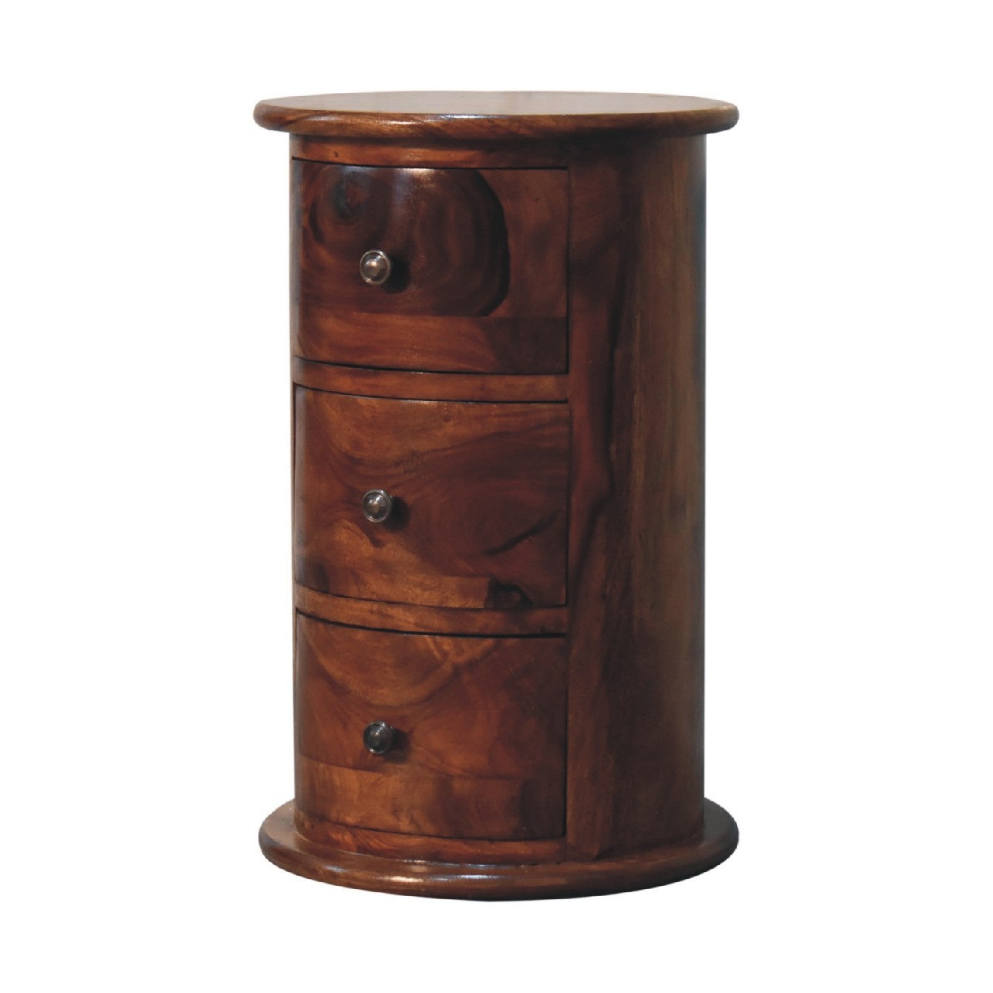 Solid Wood Drum, 3 Drawers, Dark Brown Chestnut Sheesham
