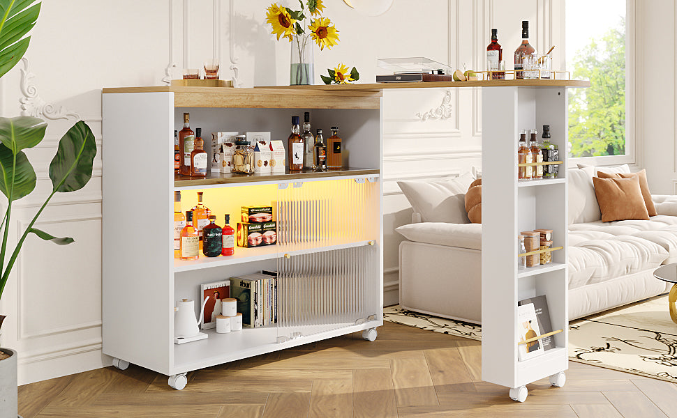 Extendable Bar Table, Movable Telescopic with LED, White