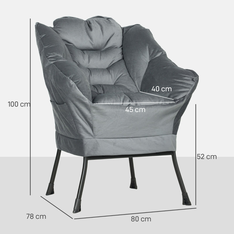 Armchair Lounge Chair Upholstered Velvet Look, Grey