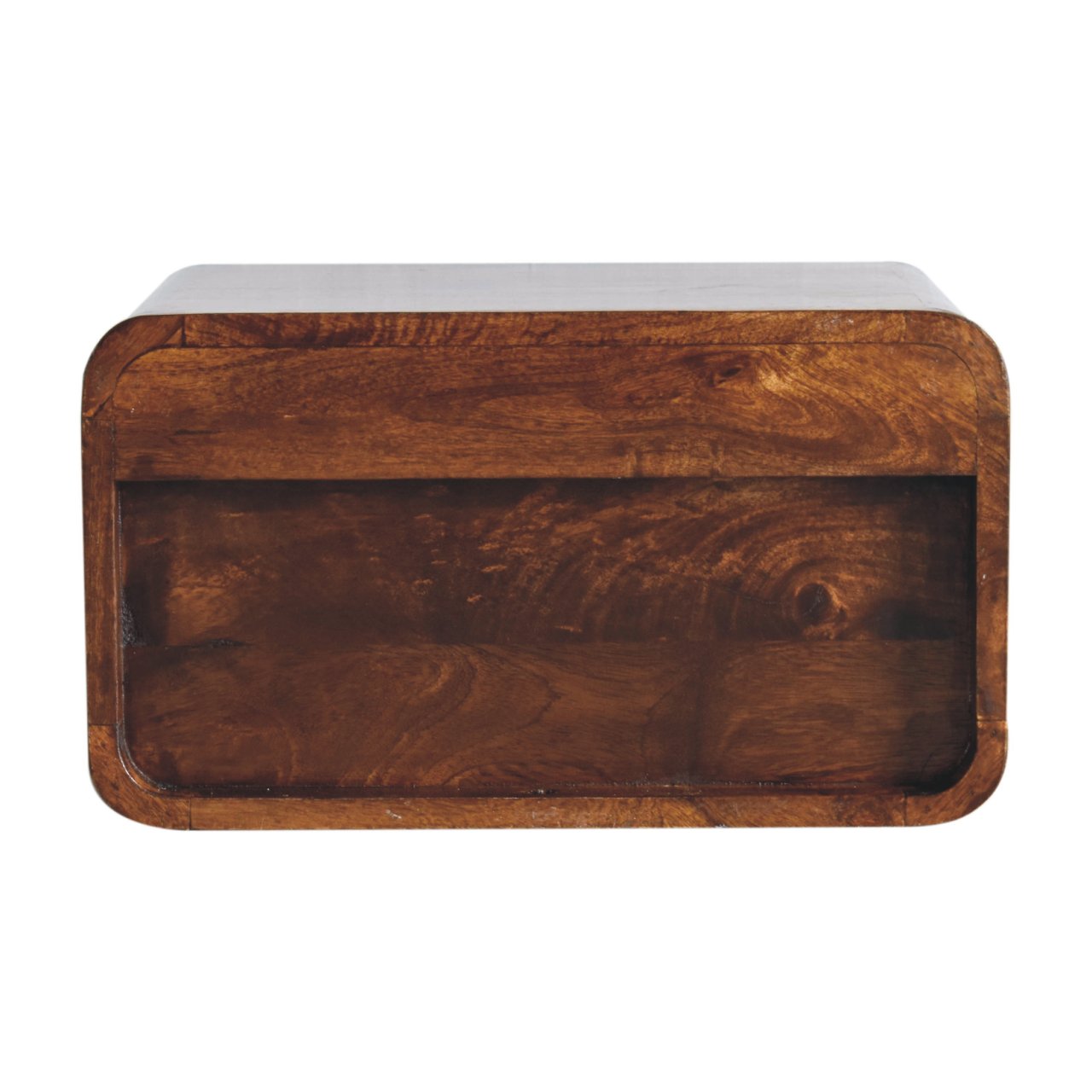 Solid Wood Floating Bedside, Large Curve 1 Drawer Open Slot, Dark Brown